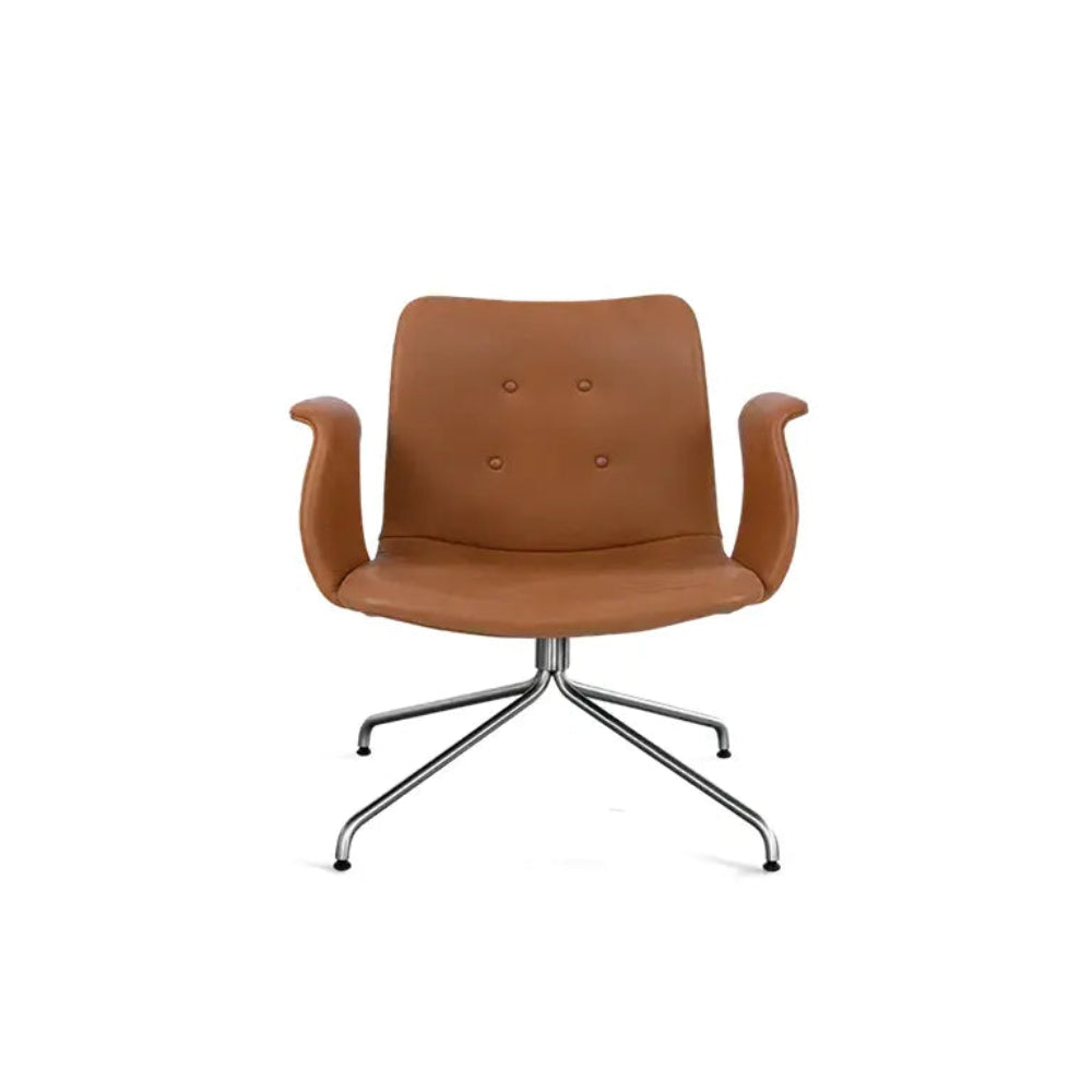 Bent Hansen Primum Lounge Chair with Arms in cognac leather, stainless steel base, stainless steel and leather