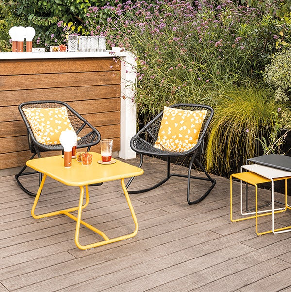 Fermob Sixties Low Table styled with Sixties Rocking Chairs