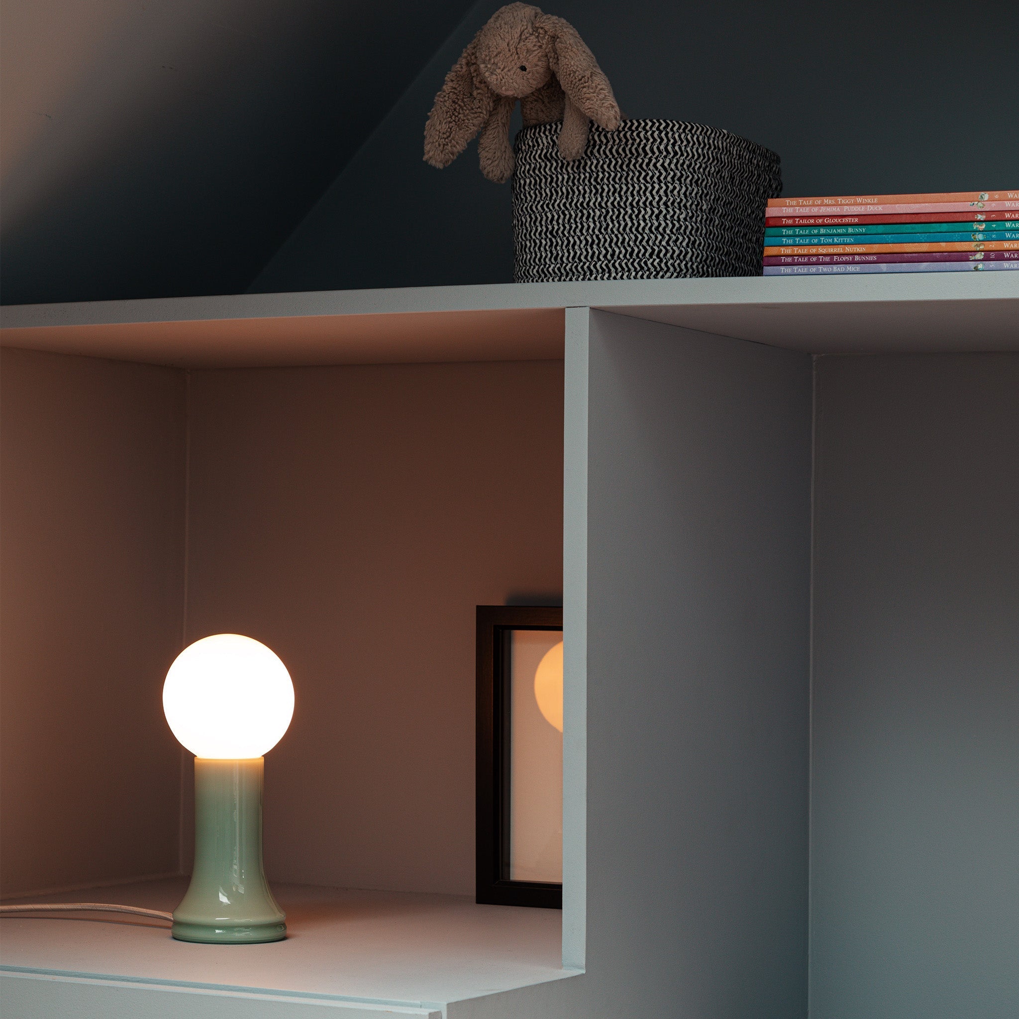 Tala Shore Table Lamp in Sea Green — mouth-blown glass table lamp (side view)