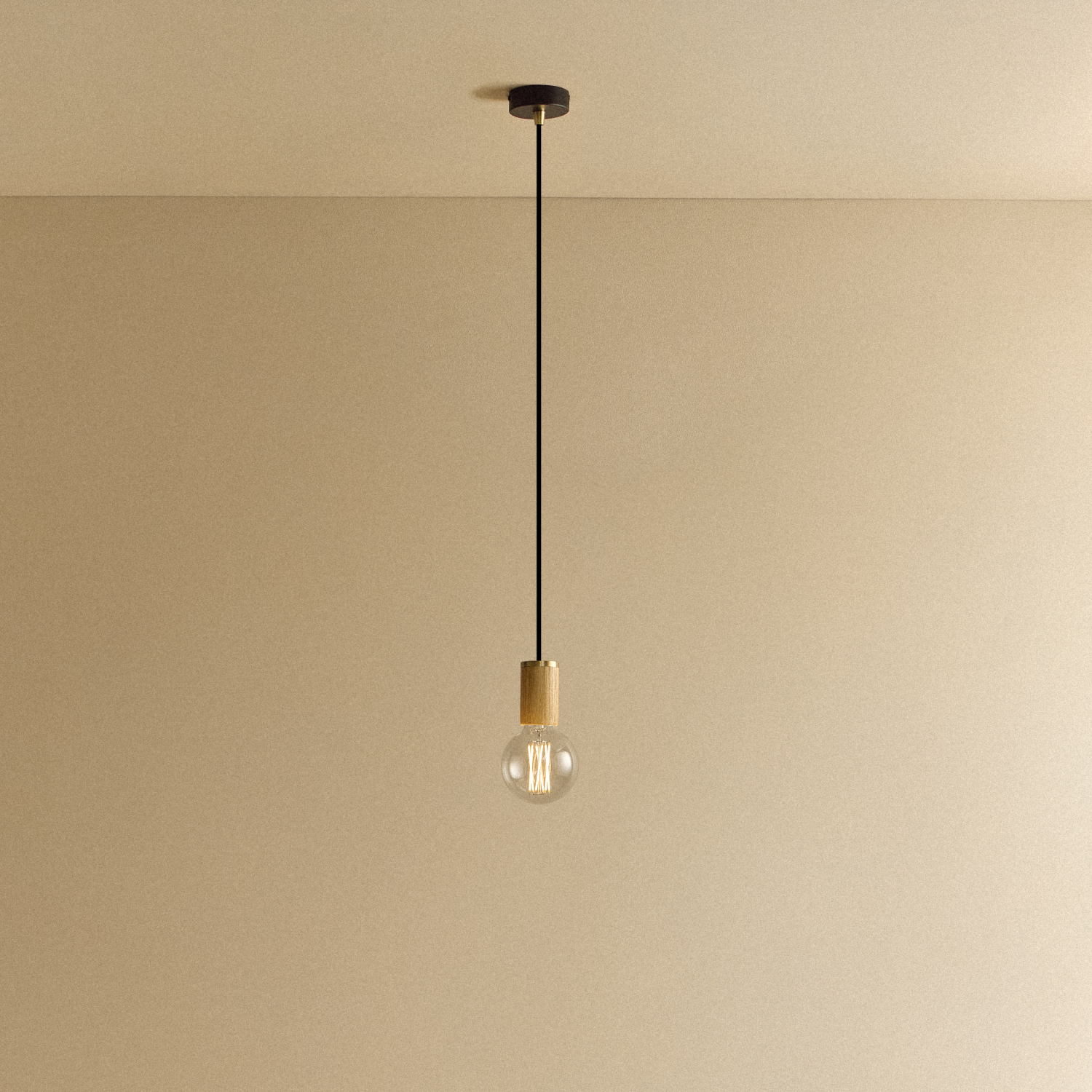 Elva Pendant Light in Oak, Non-Tinted, illuminated