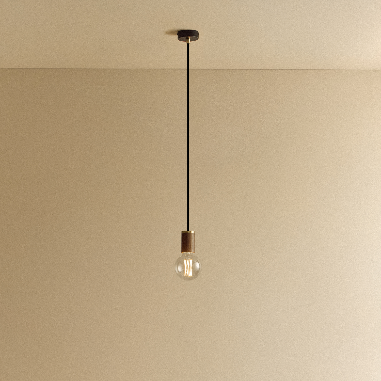 Elva Pendant Light in Walnut, Non-Tinted, illuminated
