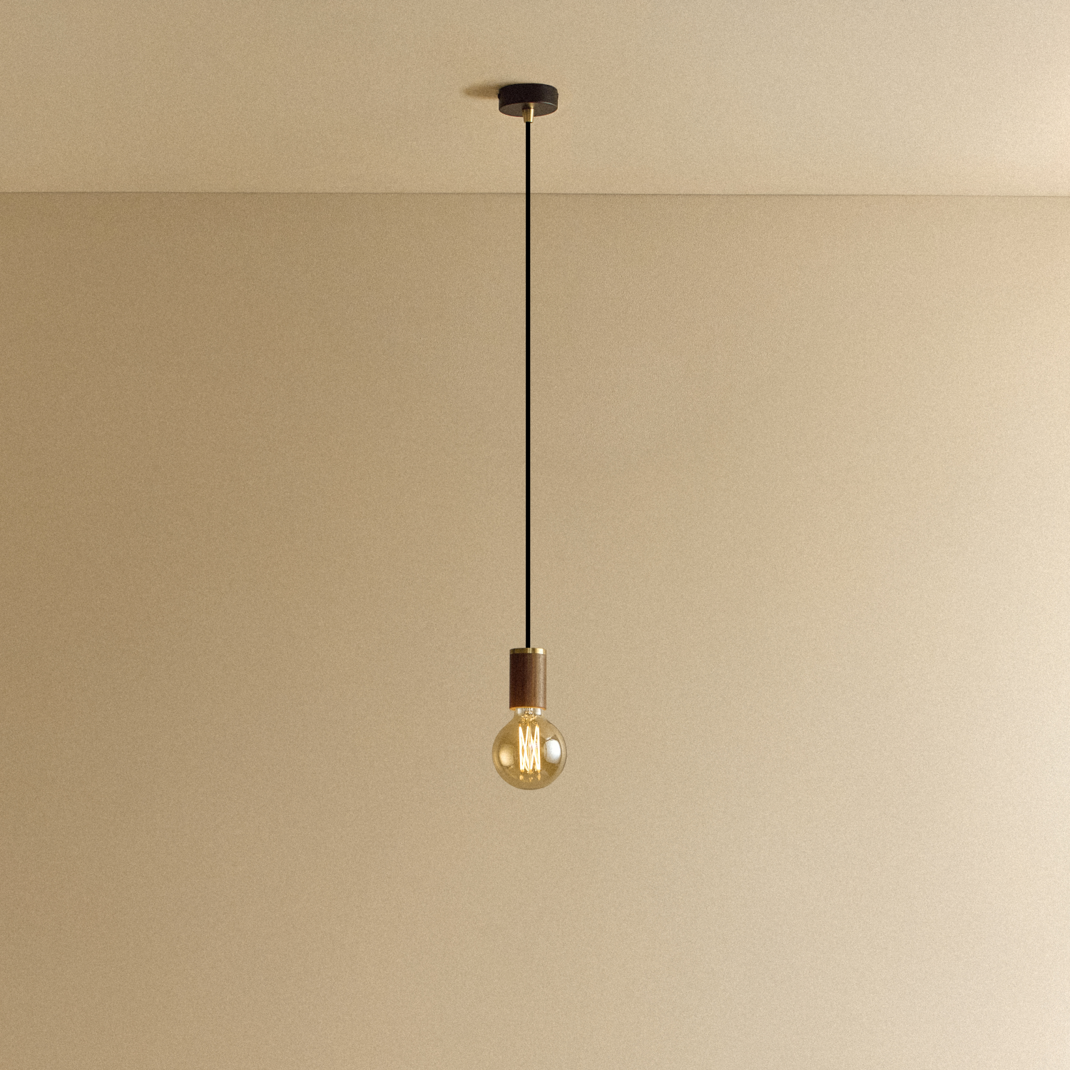 Elva Pendant Light in Walnut, Tinted, illuminated