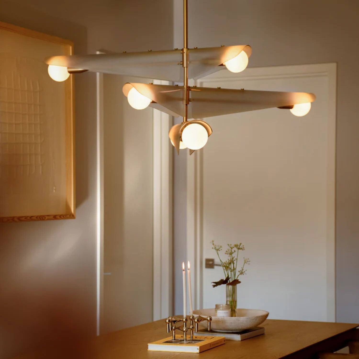 Tala Sycamore Chandelier 3 Tiers in Dawn Grey, styled shot