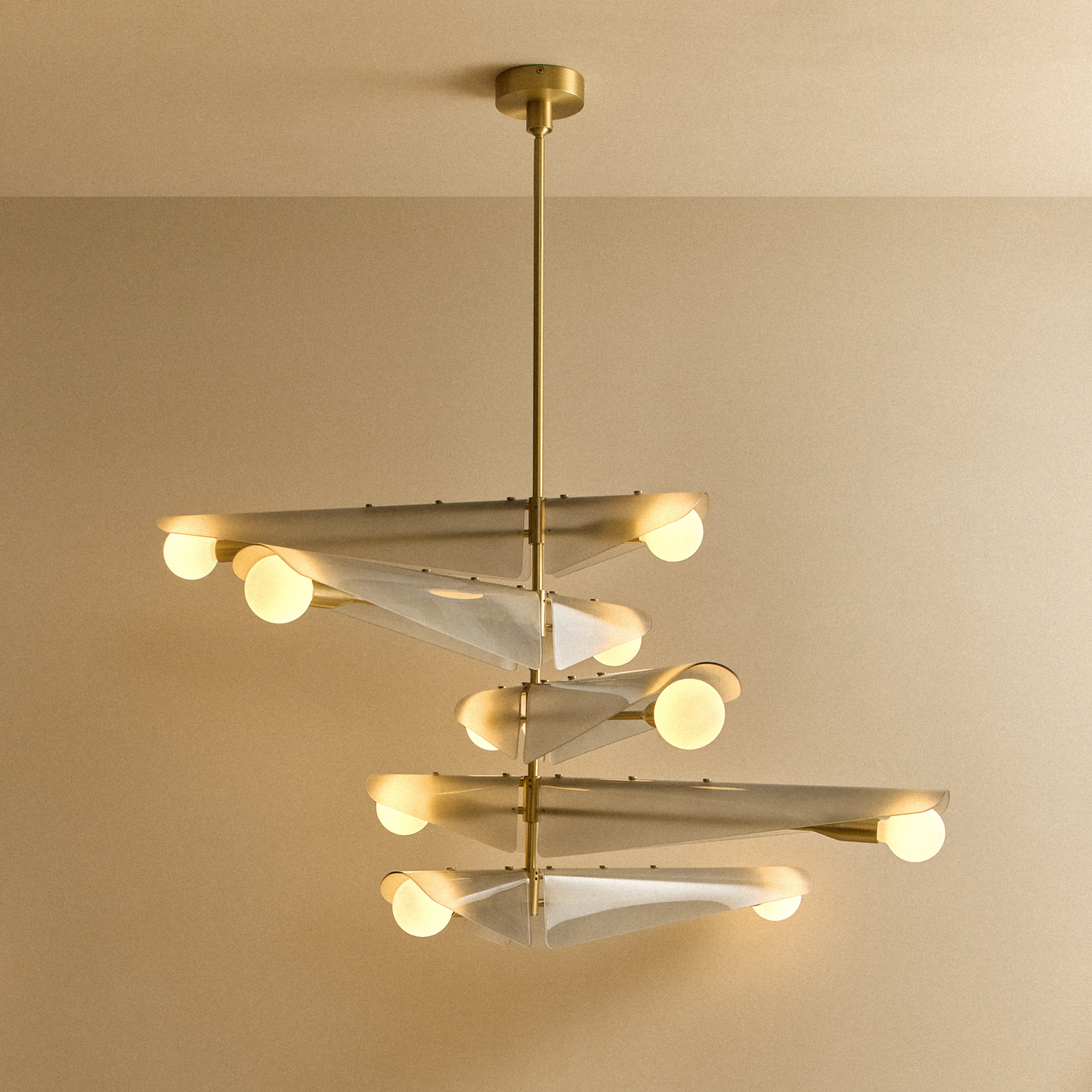 Tala Sycamore Chandelier 5 Tiers in Dawn Grey, lit