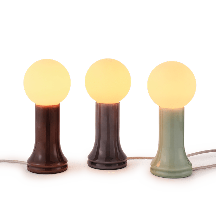 Tala Shore table lamp colour group in recycled glass, British lighting design