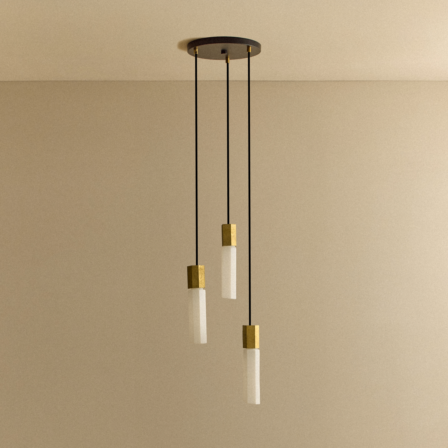 Basalt Triple Pendant by Tala in Brass, scale reference view of the hanging fixture