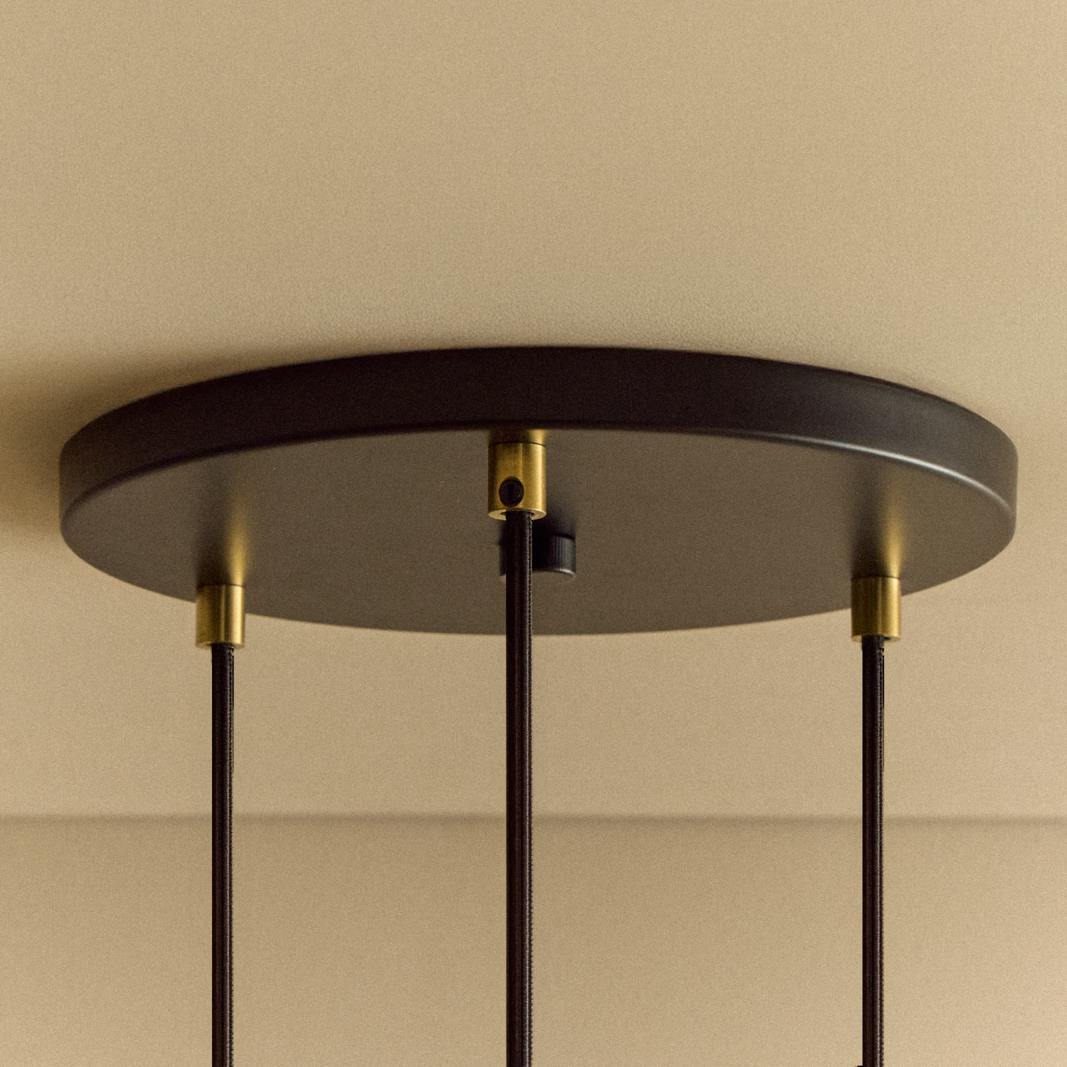 Tala Triple Pendant in Walnut — black canopy detail