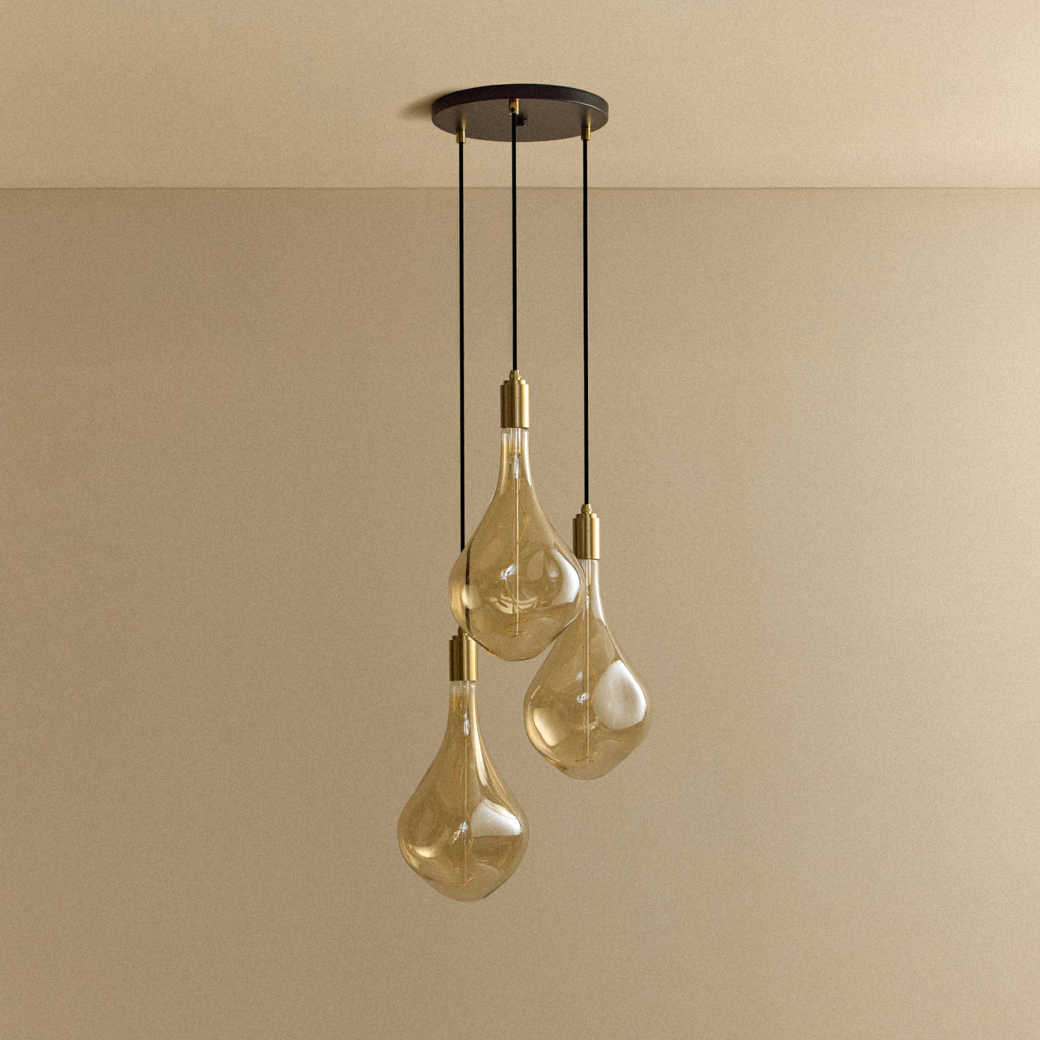 Tala Triple Pendant in Brass, Voronoi III bulb off