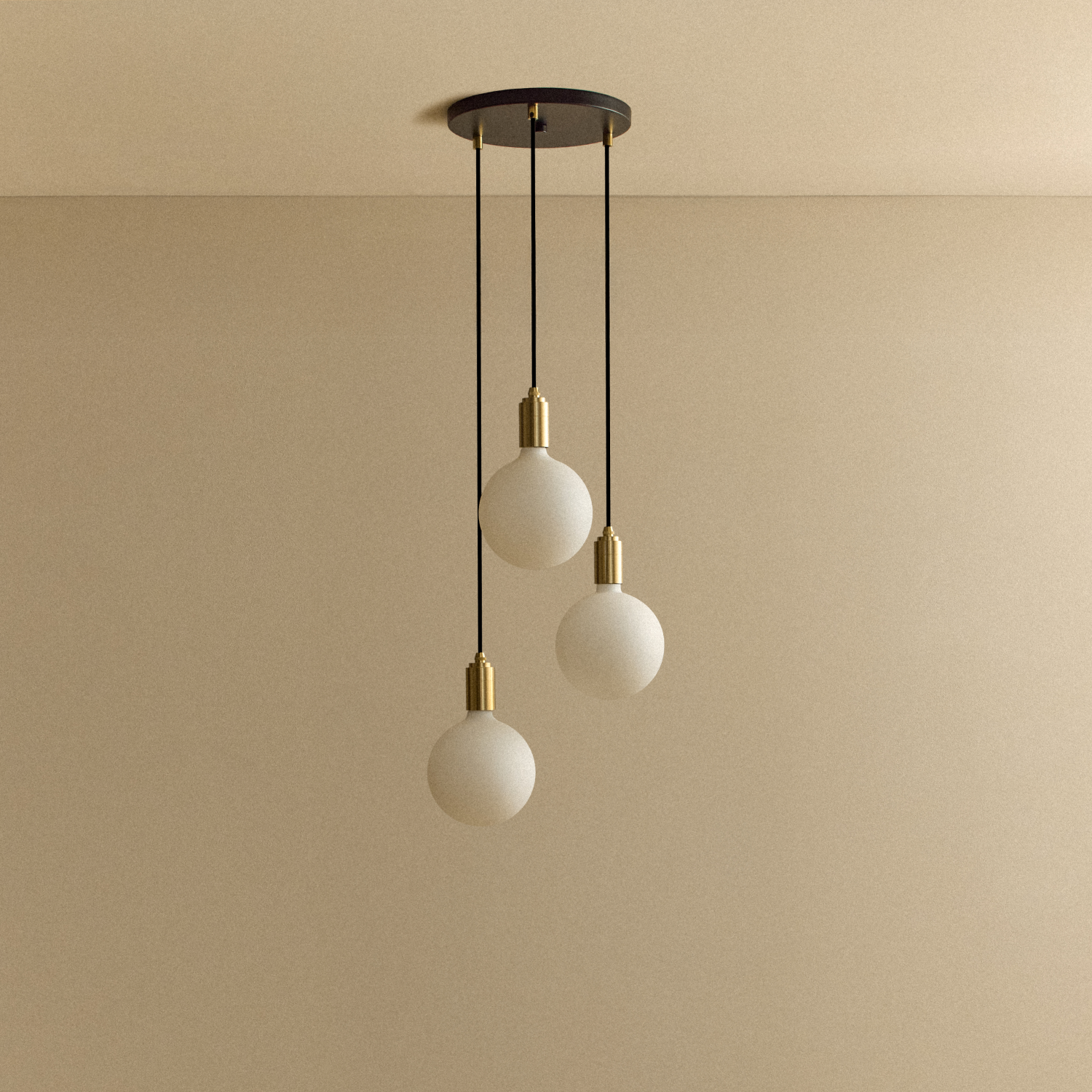 Tala Triple Pendant in Brass, Sphere IV bulb off