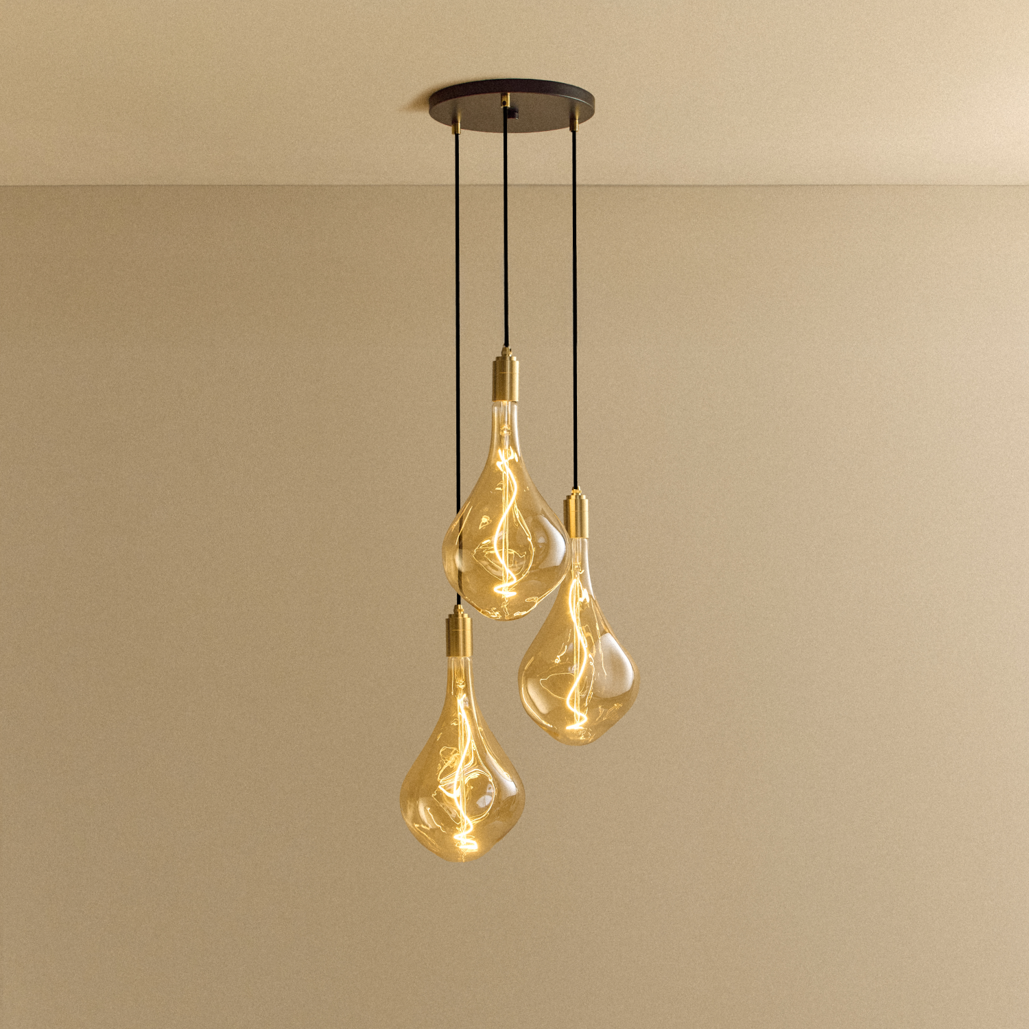 Tala Triple Pendant in Brass with Voronoi III bulbs — brass and steel pendant light