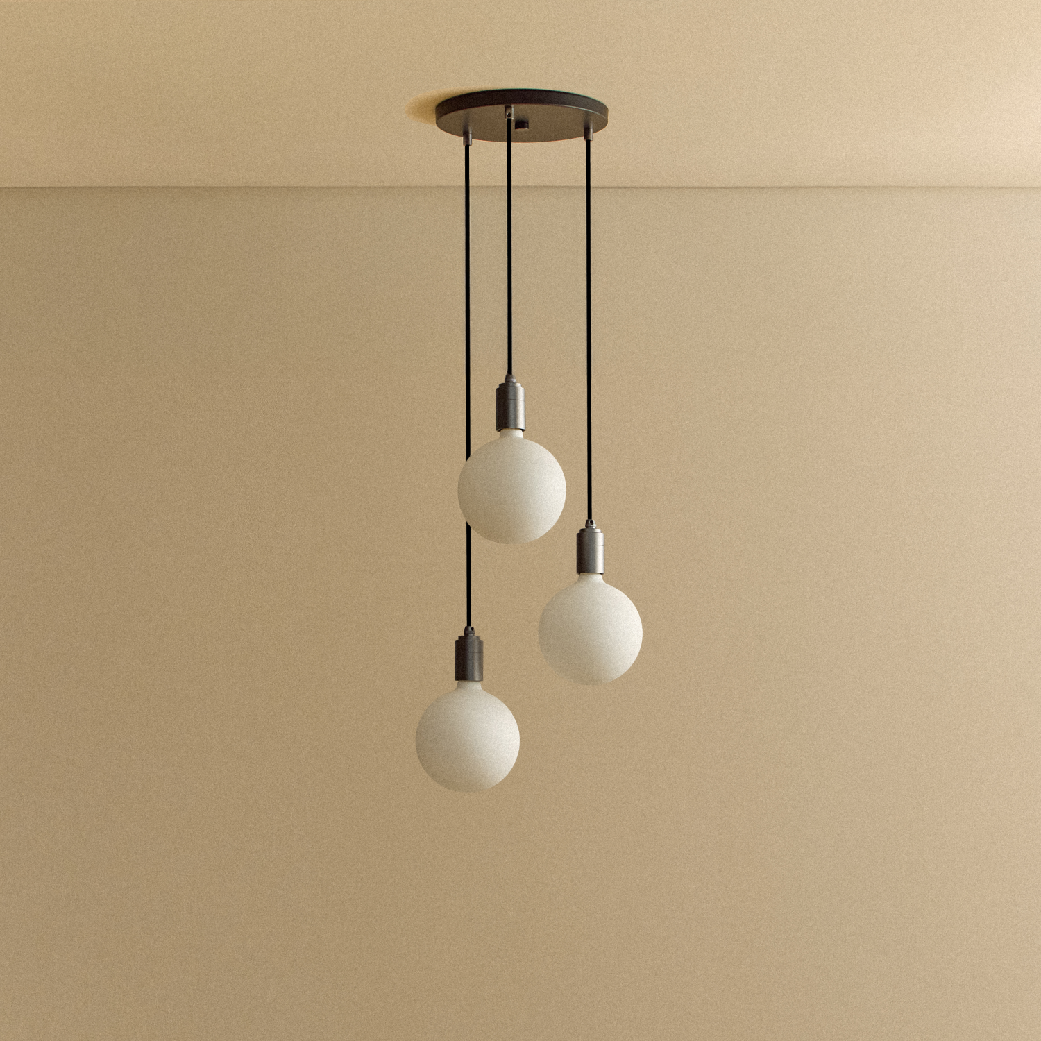 Tala Triple Pendant in Graphite, Sphere IV bulb off