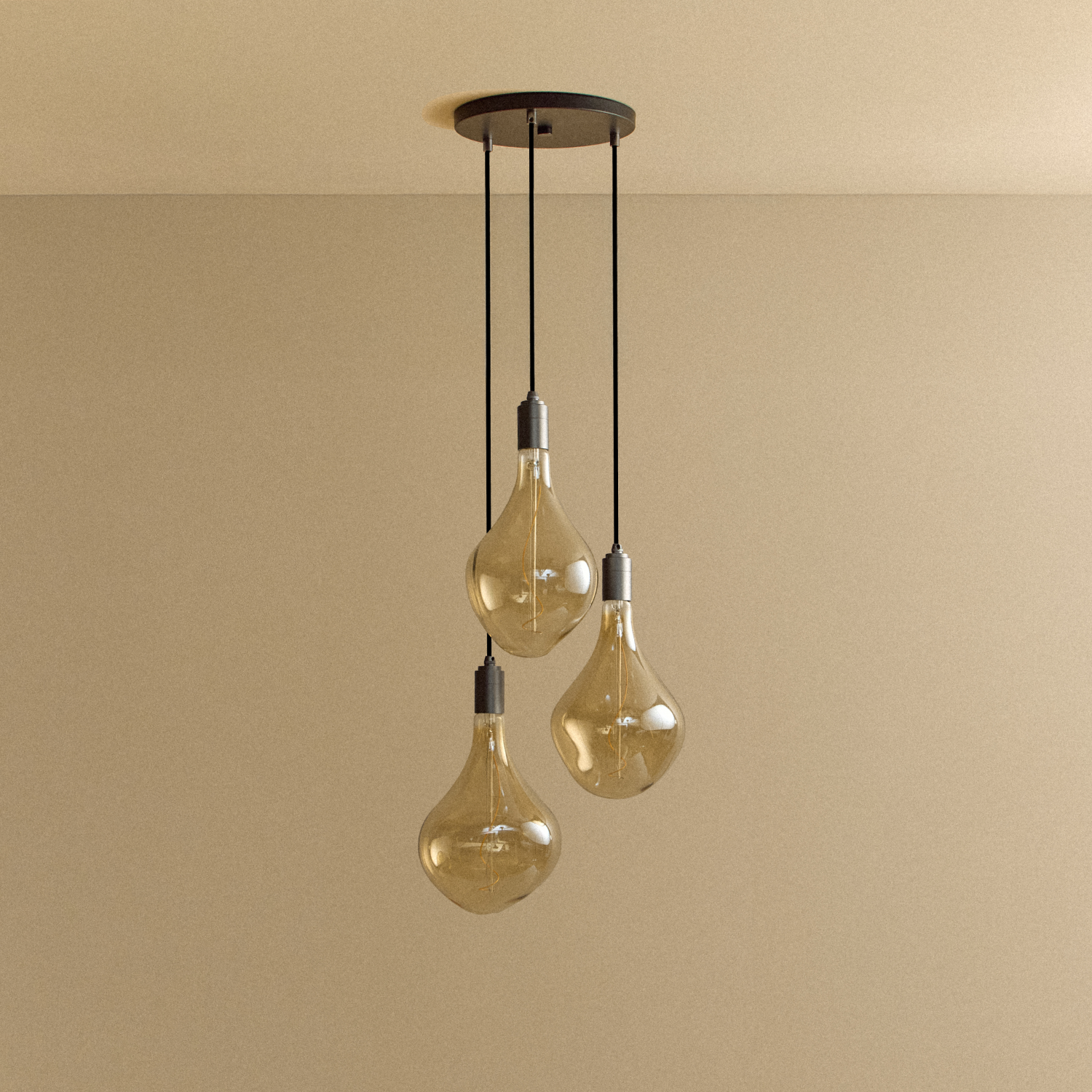Tala Triple Pendant in Graphite, Voronoi II bulb off