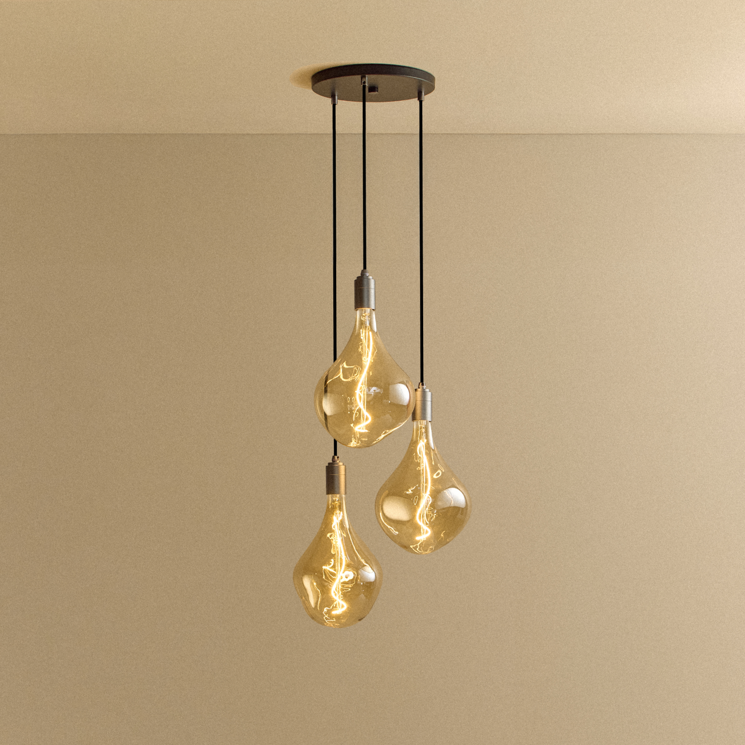 Tala Triple Pendant in Graphite with Voronoi II bulbs — aluminum and steel pendant light