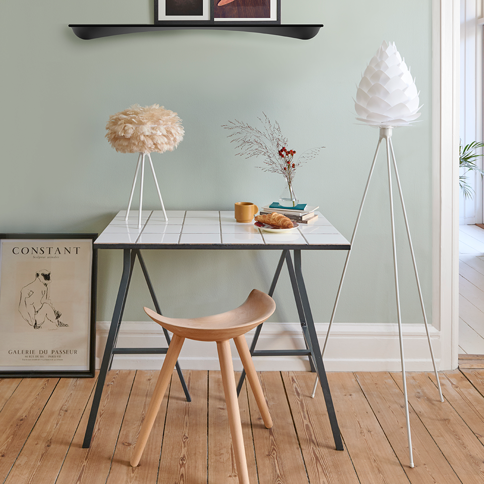 UMAGE Conia White Tripod Floor Lamp, H: 63", Mini Lampshade