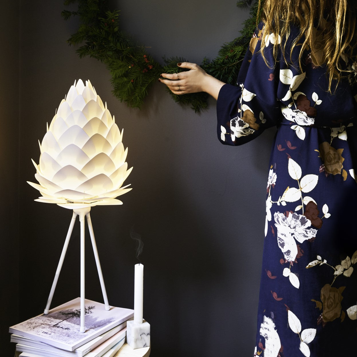 UMAGE Conia White Tripod Table Lamp, H: 27", Mini Lampshade