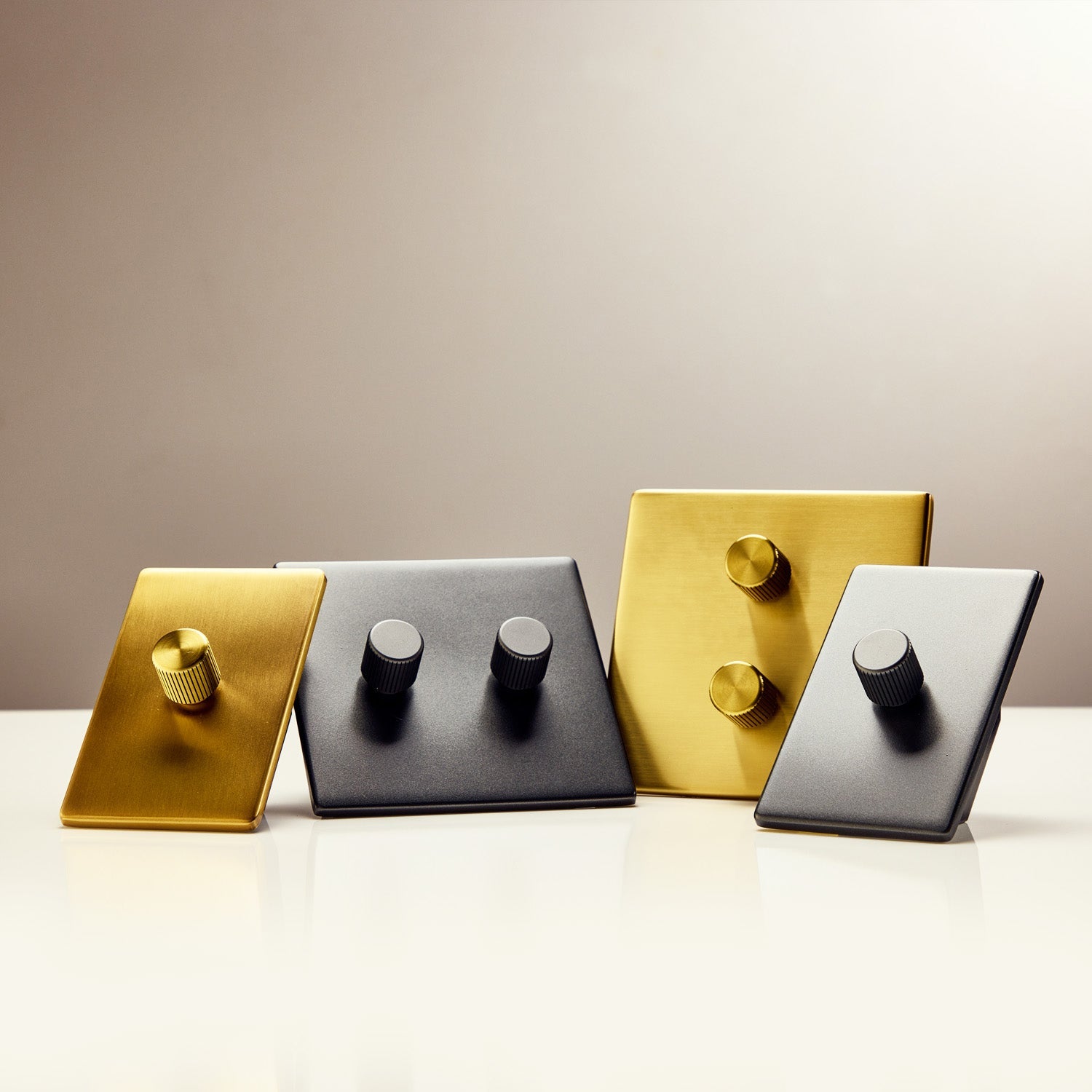 Tala Double Rotary Wall Dimmer in Brass — full plate with two dials