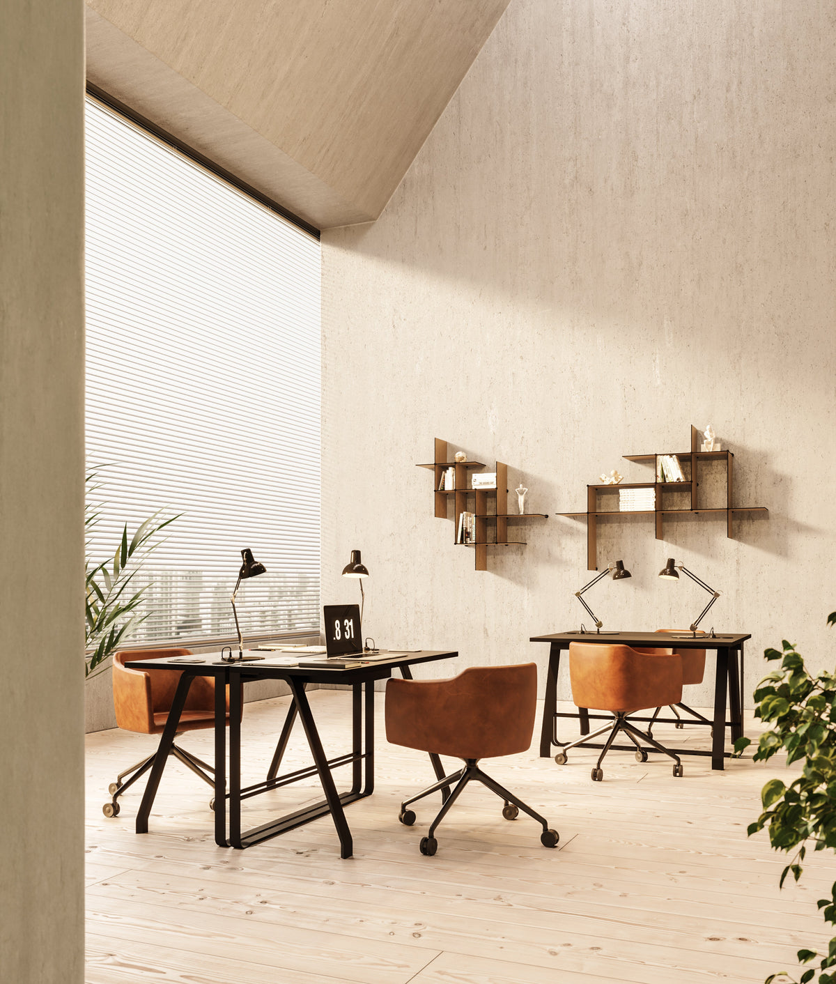 Bent Hansen Up the Wall Shelf Set in oak-look laminate, styled in an interior setting, laminate