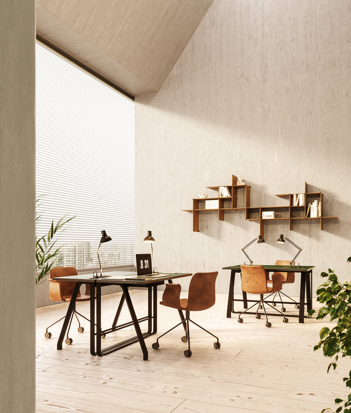 Bent Hansen Up the Wall Shelf Set in walnut-look laminate, styled in an interior setting, laminate