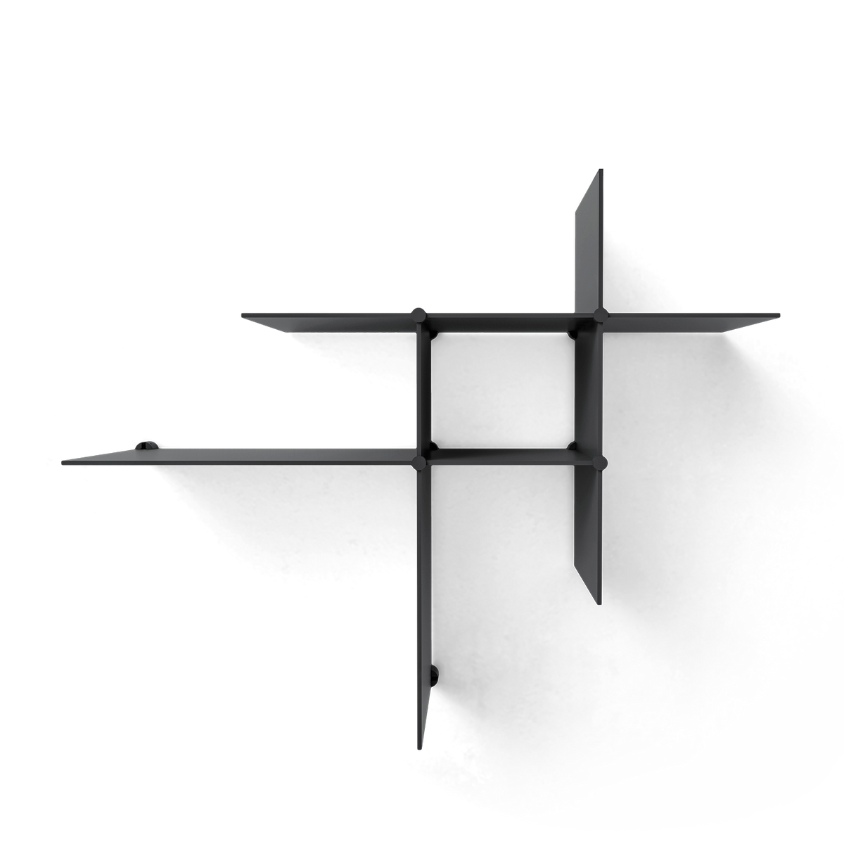 Bent Hansen Up the Wall Shelf Set in black, shown as two and four sets, laminate