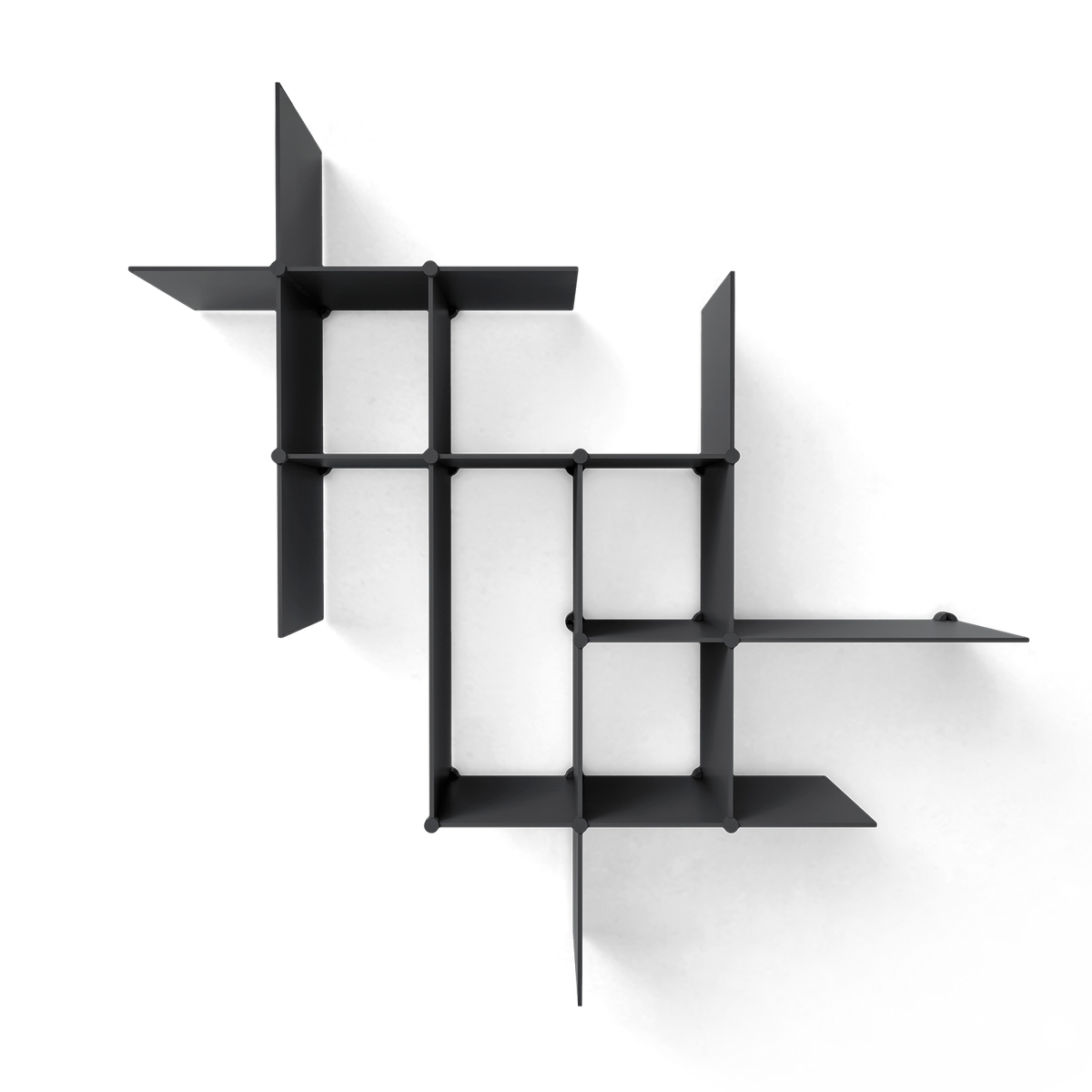 Bent Hansen Up the Wall Shelf Set in black, shown as two and four sets, laminate