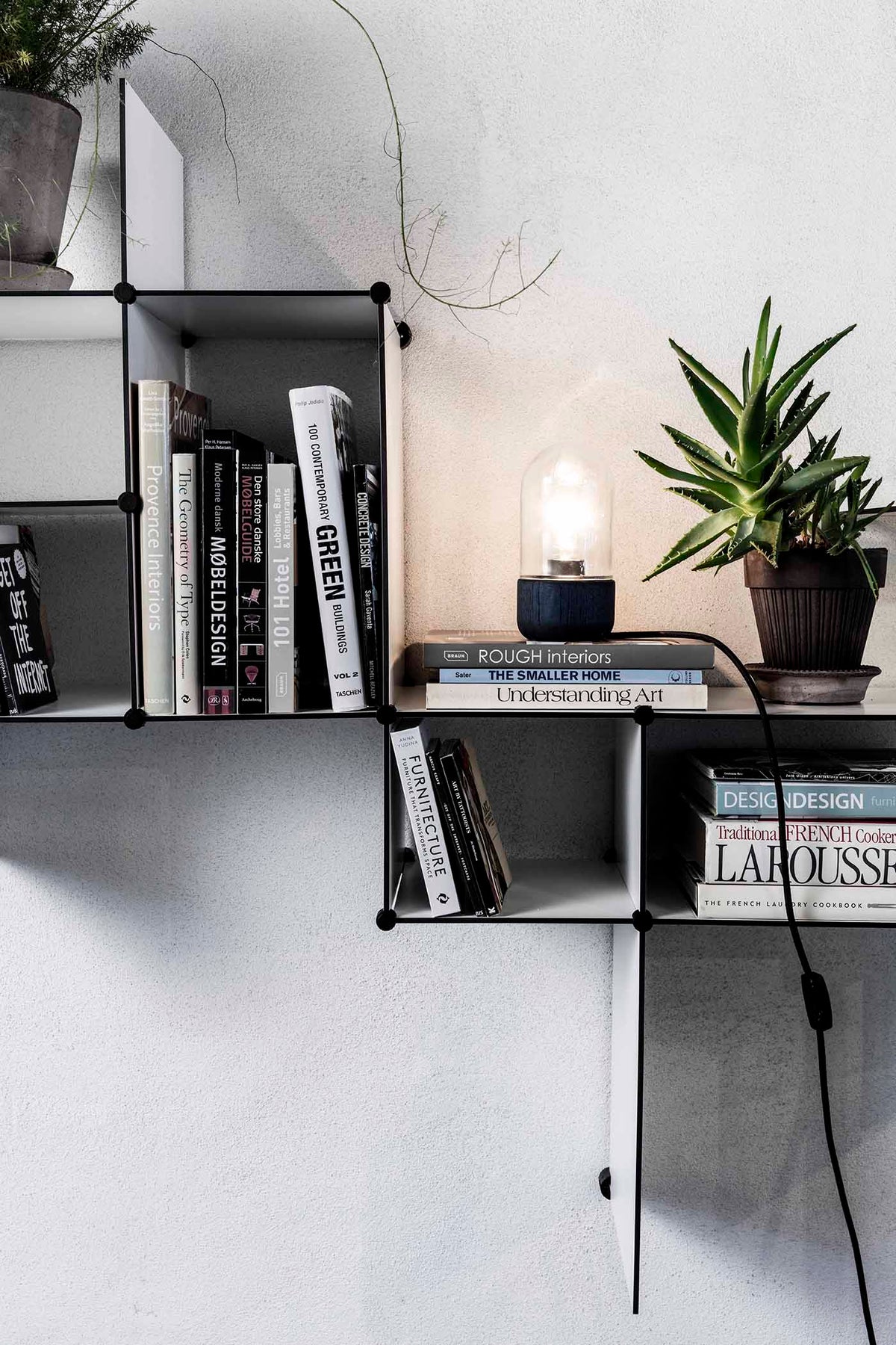 Bent Hansen Up the Wall Shelf Set in white, styled in an interior setting, laminate