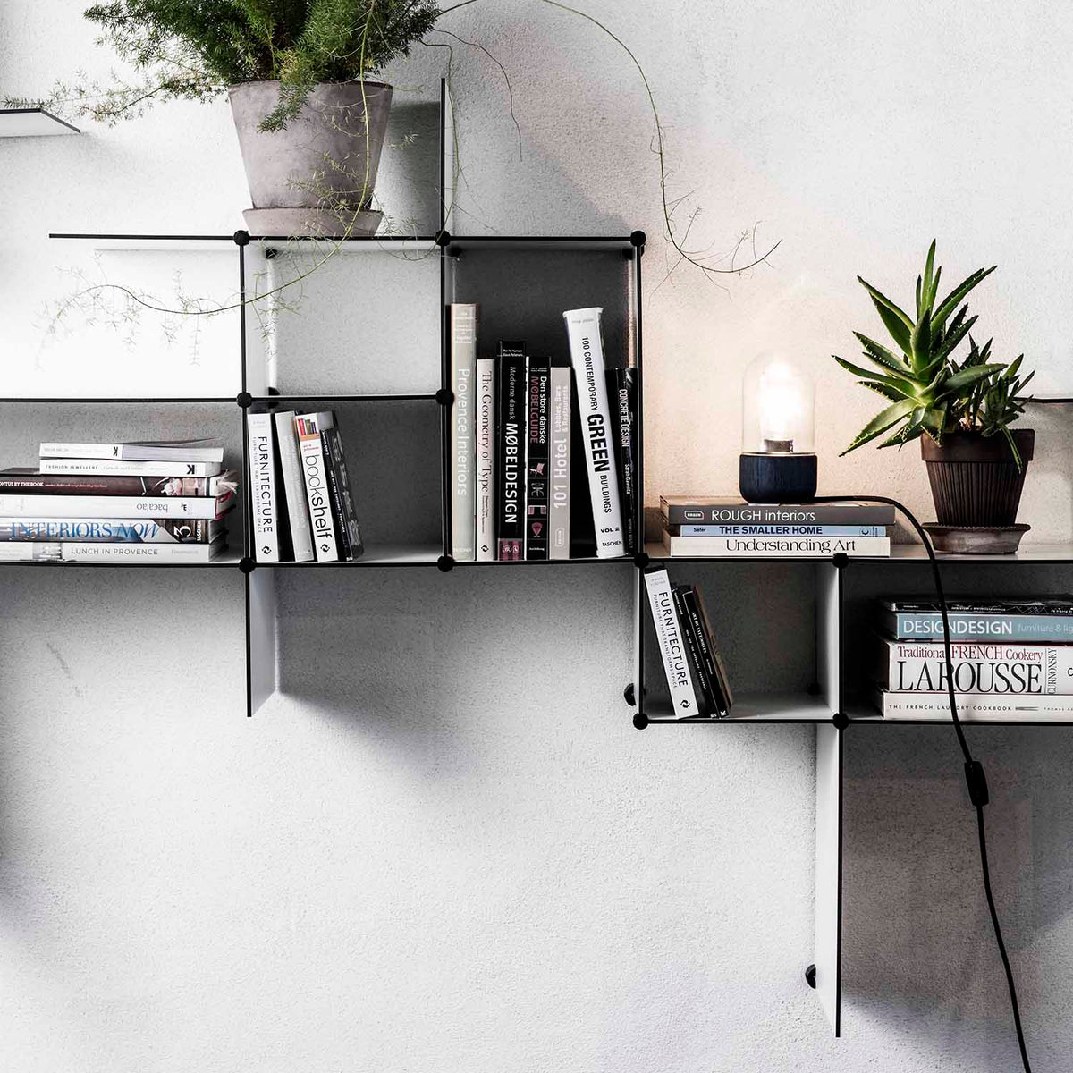 Bent Hansen Up the Wall Shelf Set in white, styled in an interior setting, laminate