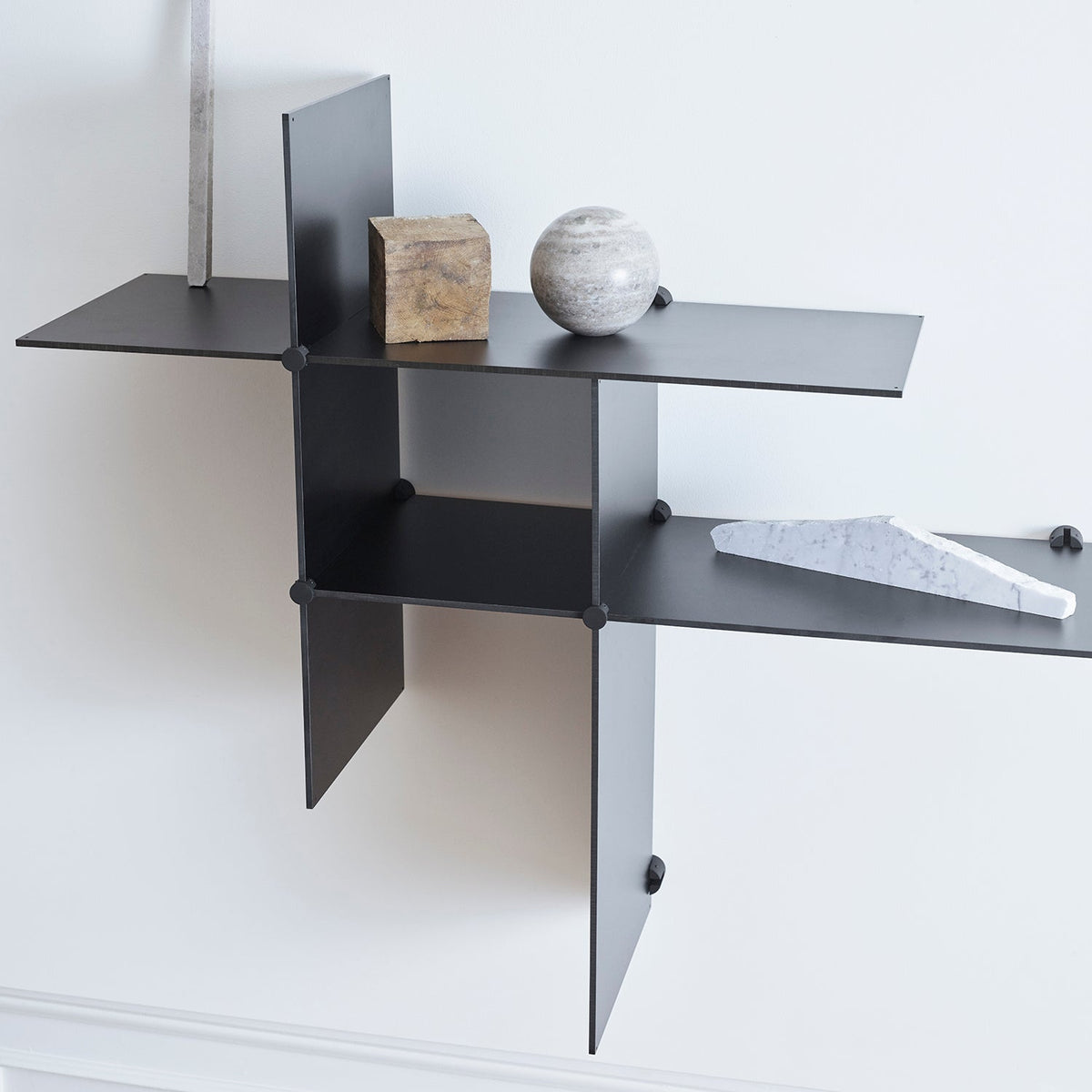 Bent Hansen Up the Wall Shelf Set in black, styled in an interior setting, laminate