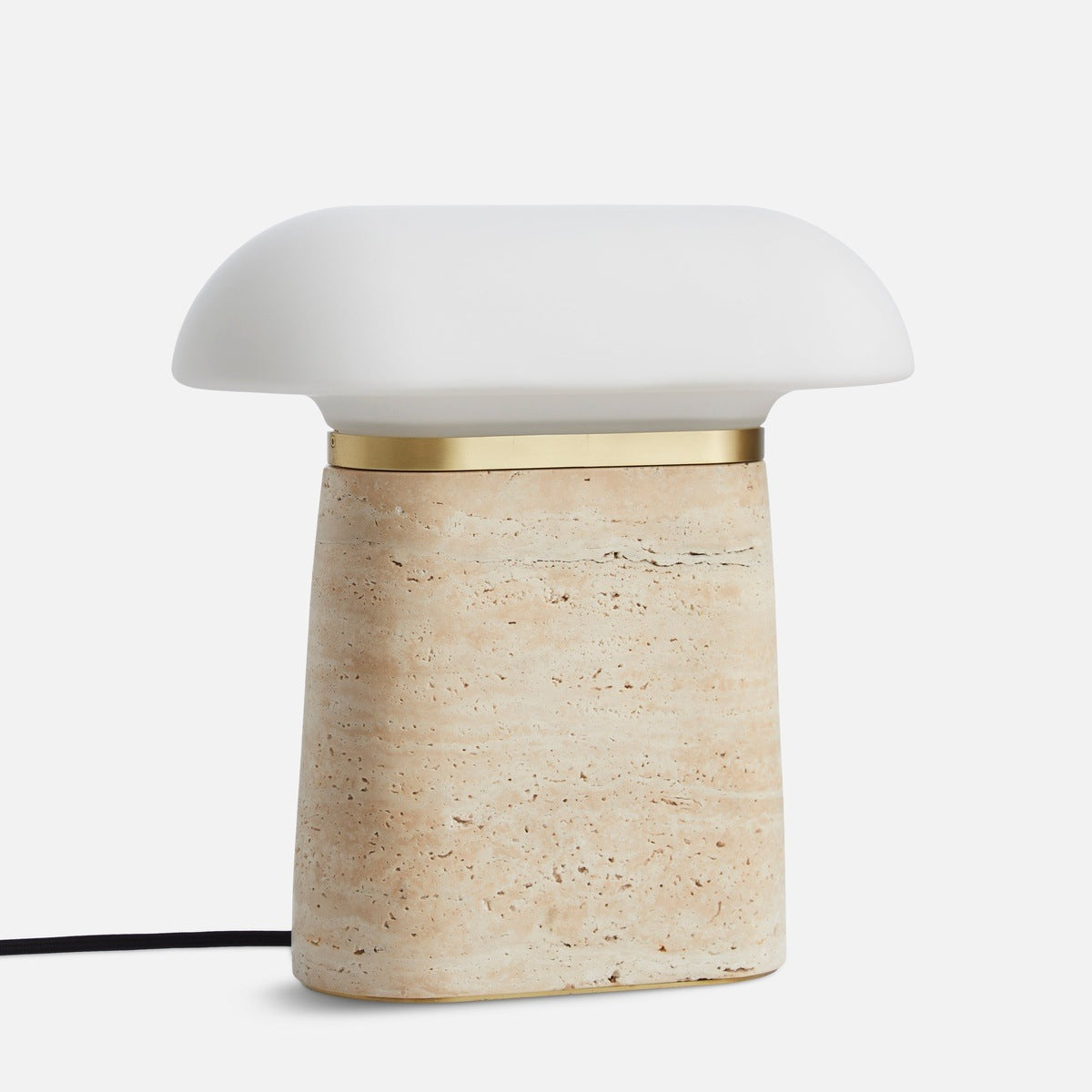 WOUD Nova Travertine Table Lamp in travertine and opal glass designed by Andreas Bergsaker, Danish design