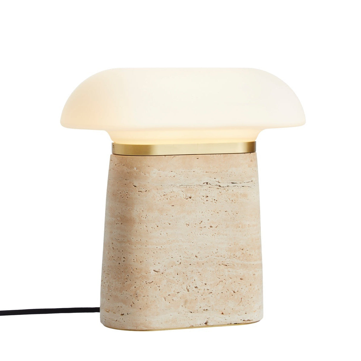 WOUD Nova Travertine Table Lamp in travertine and opal glass designed by Andreas Bergsaker, Danish design