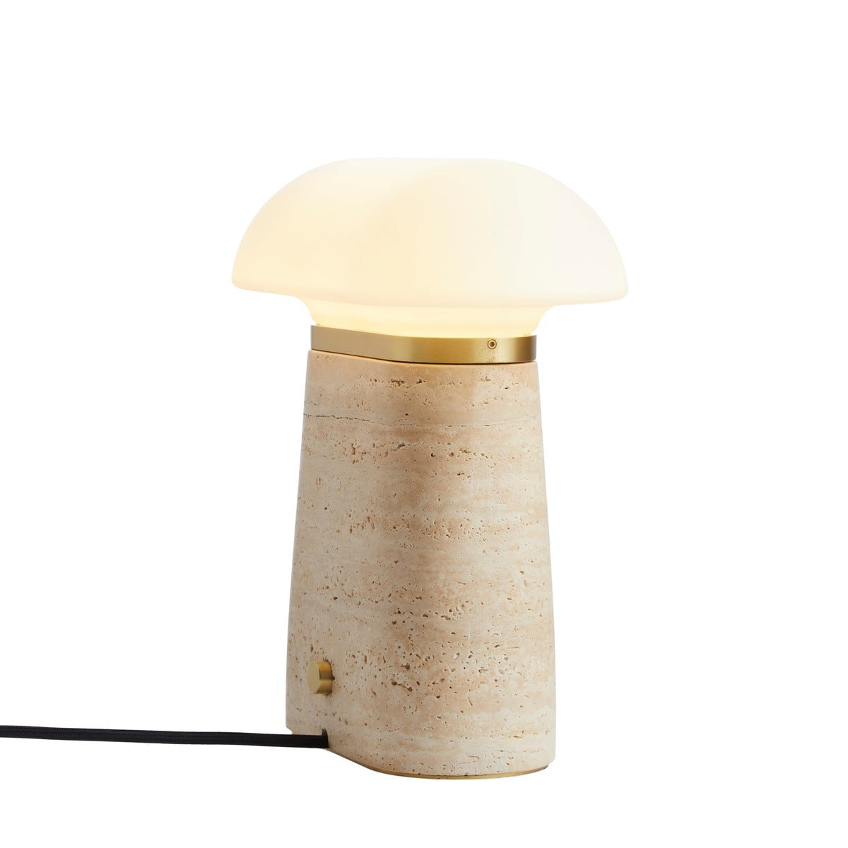 WOUD Nova Travertine Table Lamp in travertine and opal glass designed by Andreas Bergsaker, Danish design