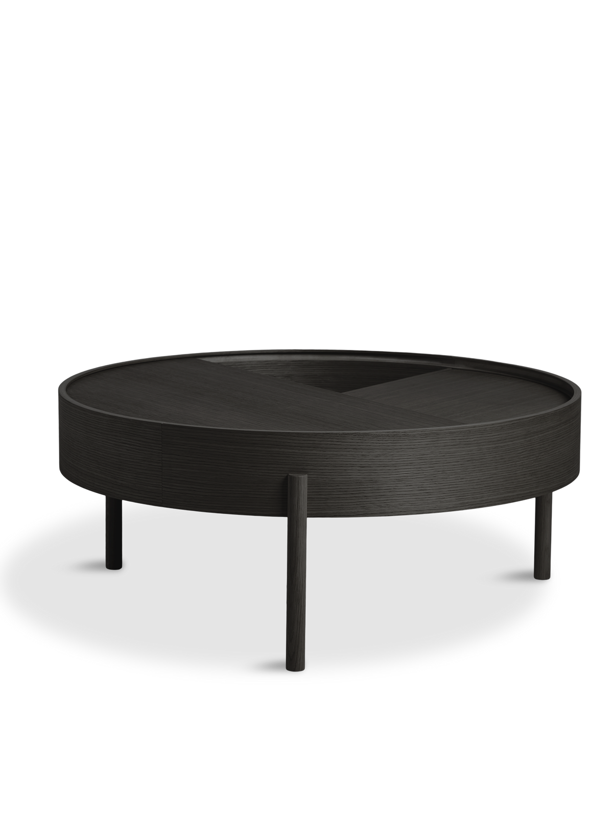 WOUD Arc Coffee Table, 35 in, in black painted ash with solid ash legs