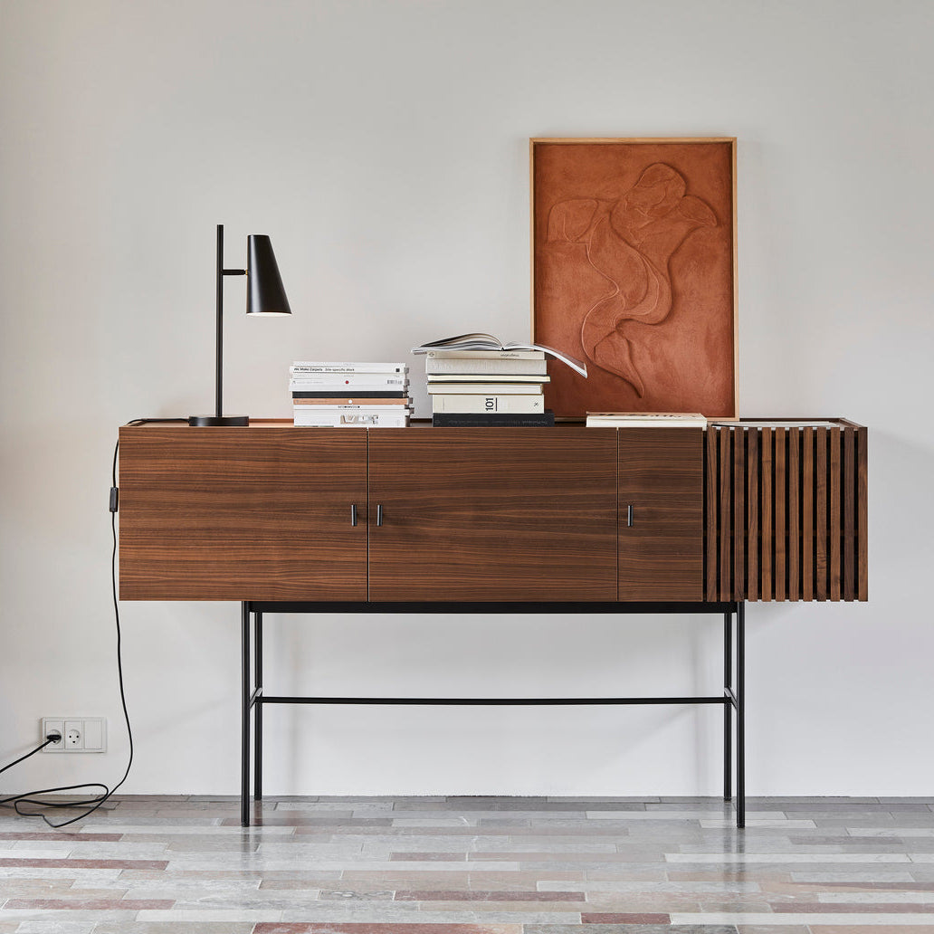 WOUD Cono Table Lamp in powder-coated steel styled in a living room