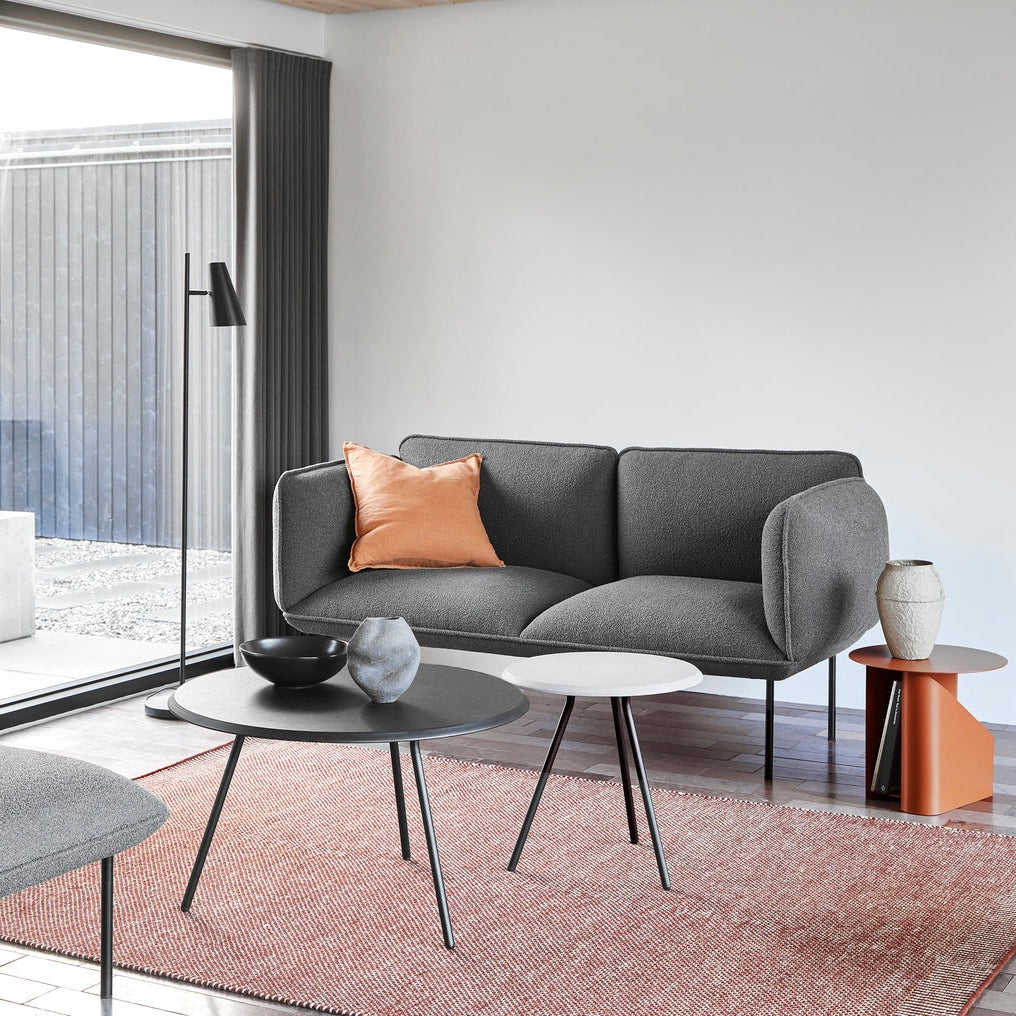 WOUD Cono Floor Lamp in powder-coated steel styled in a living room
