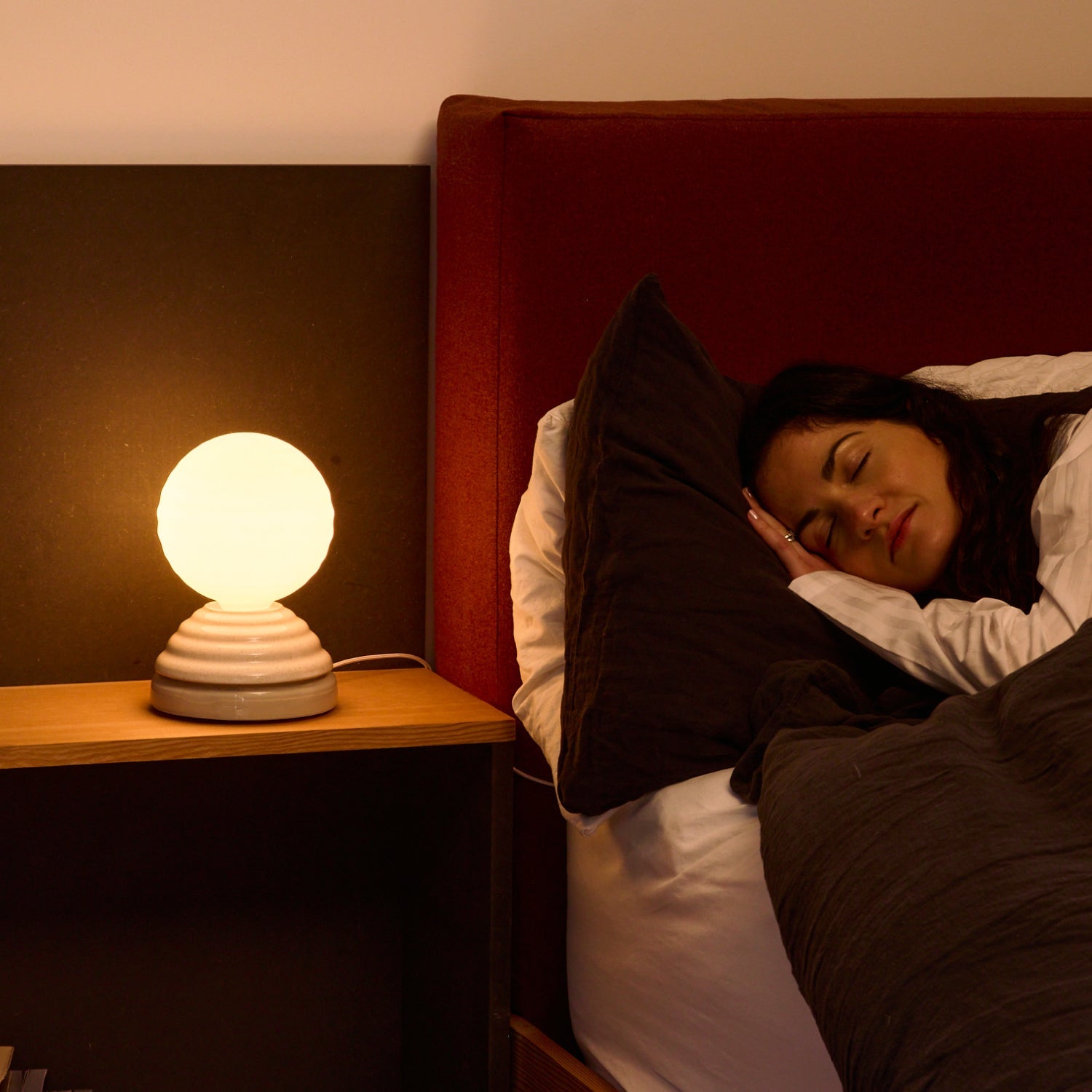 Wake Sleep Light in Pebble White by Tala — table lamp, ceramic body detail