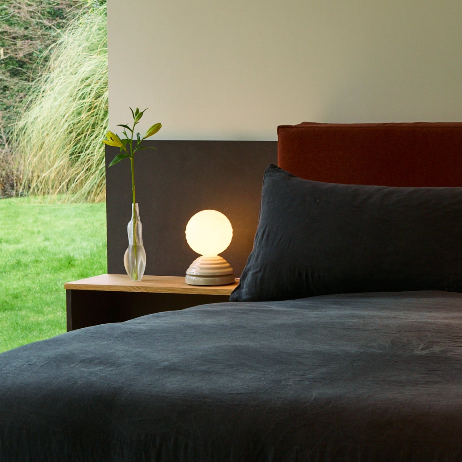 Wake Sleep Light in Pebble White by Tala — table lamp, bulb and glass detail