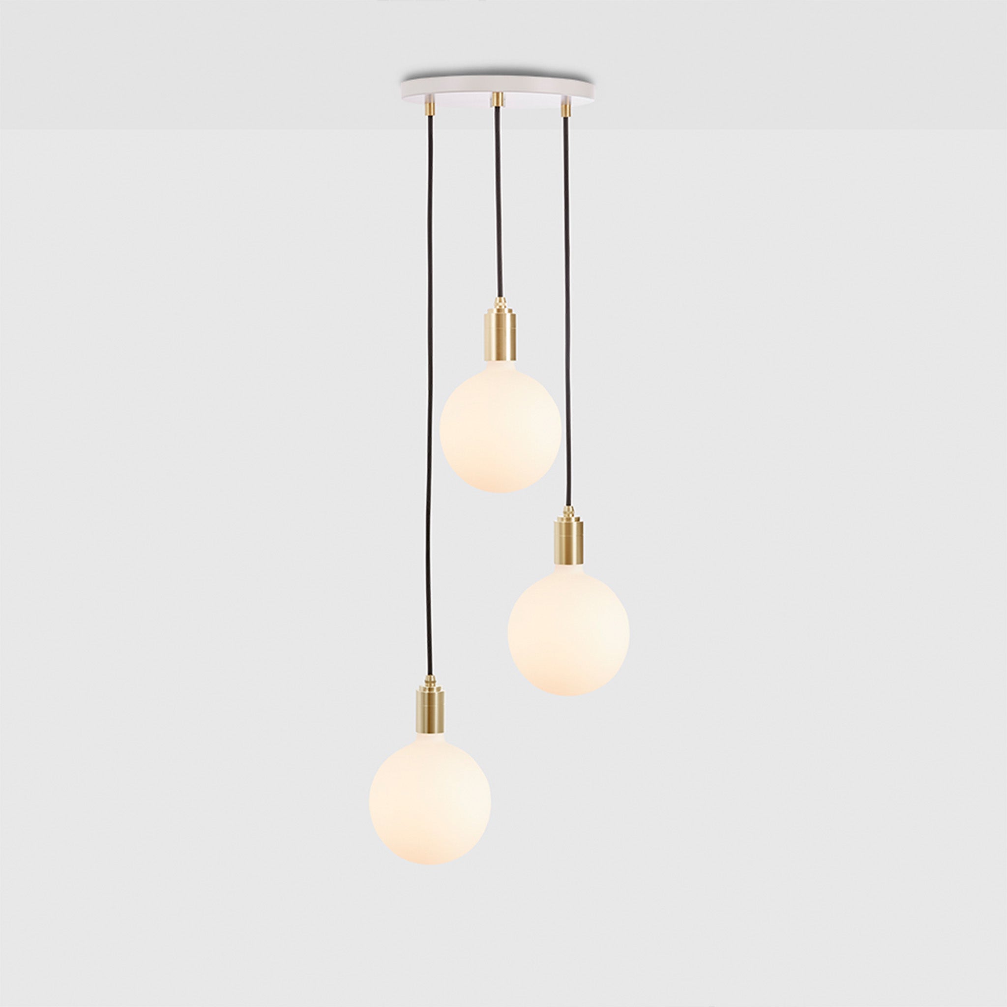 Tala Triple Pendant in Brass with Sphere IV bulbs, white canopy