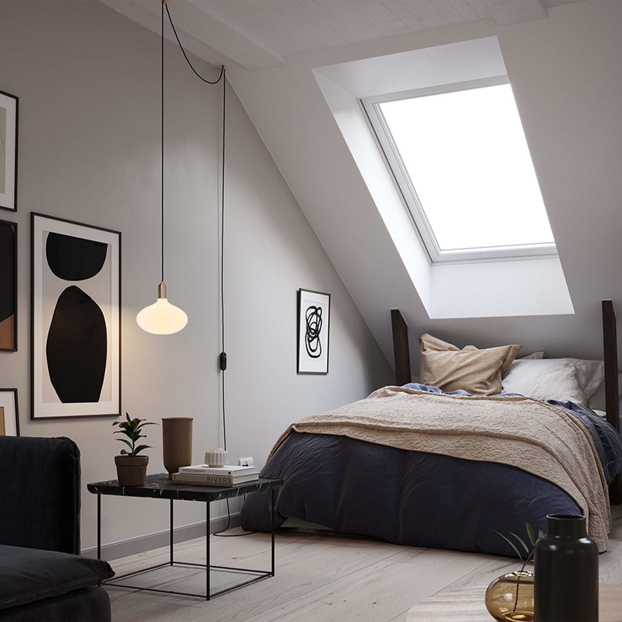 Oval II Plug-In Pendant by Tala — lifestyle, bedroom setting