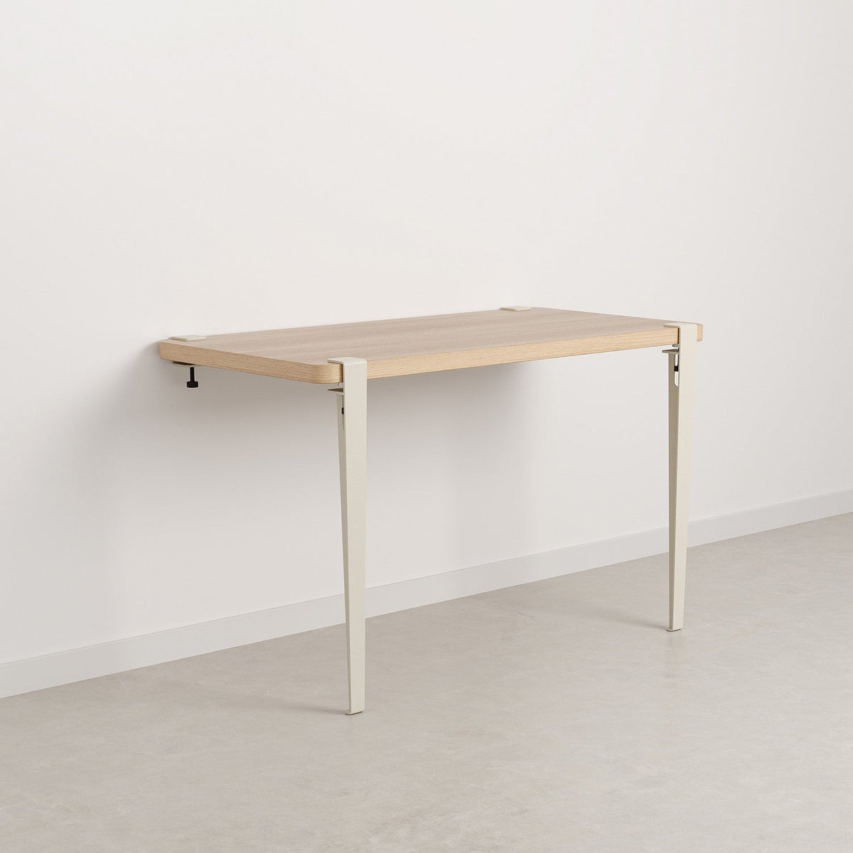 Tiptoe Wall Desk 120 x 60 cm in Cream White, oak veneer top on powder-coated steel