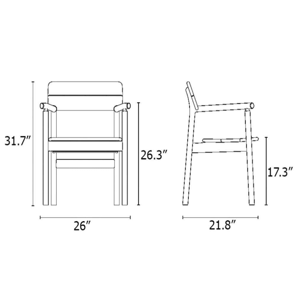 Case Tanso armchair dimension drawing: 31.7 in high, 26 in wide, seat height 17.3 in