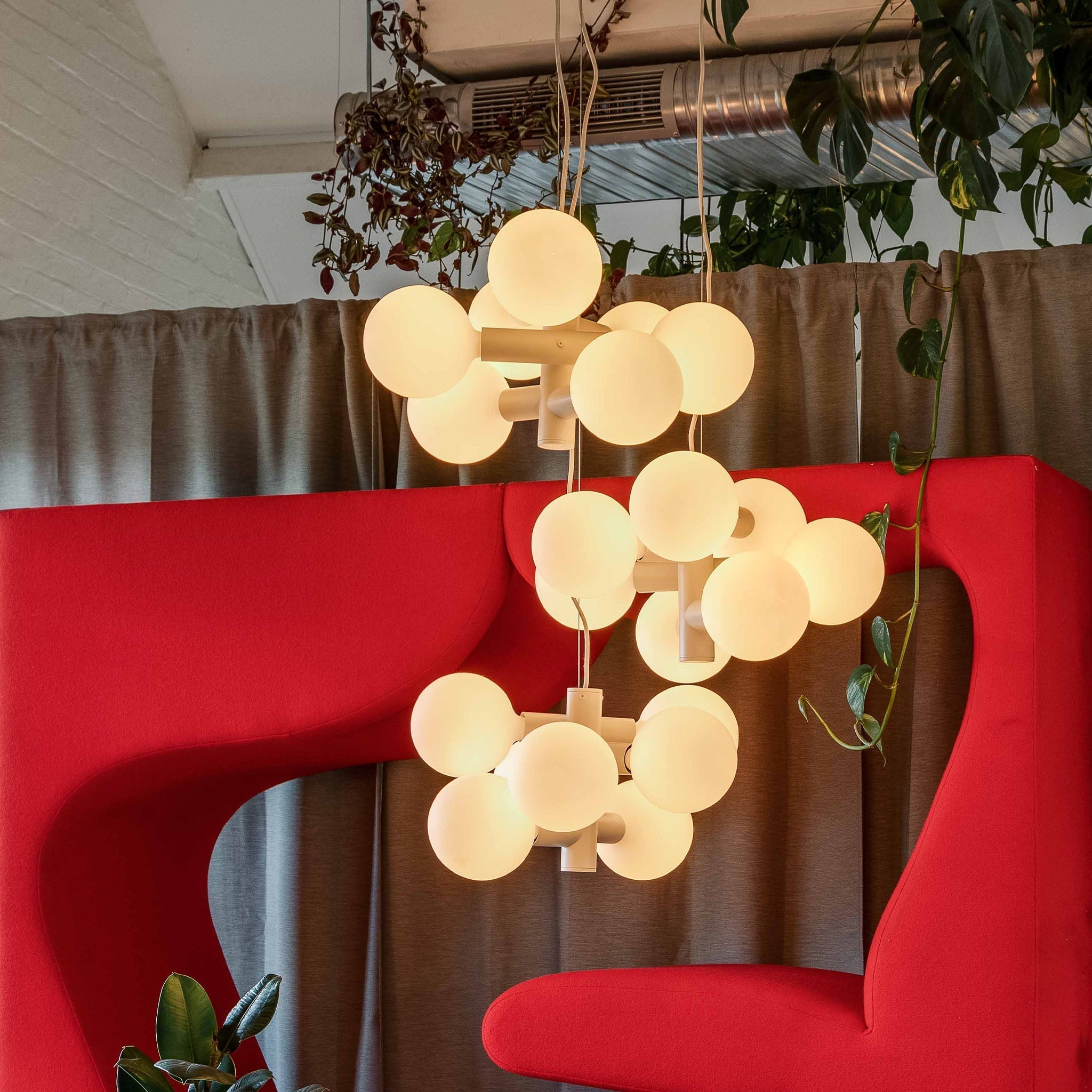 Close-up of the powder-coated steel frame on the Echo Chandelier