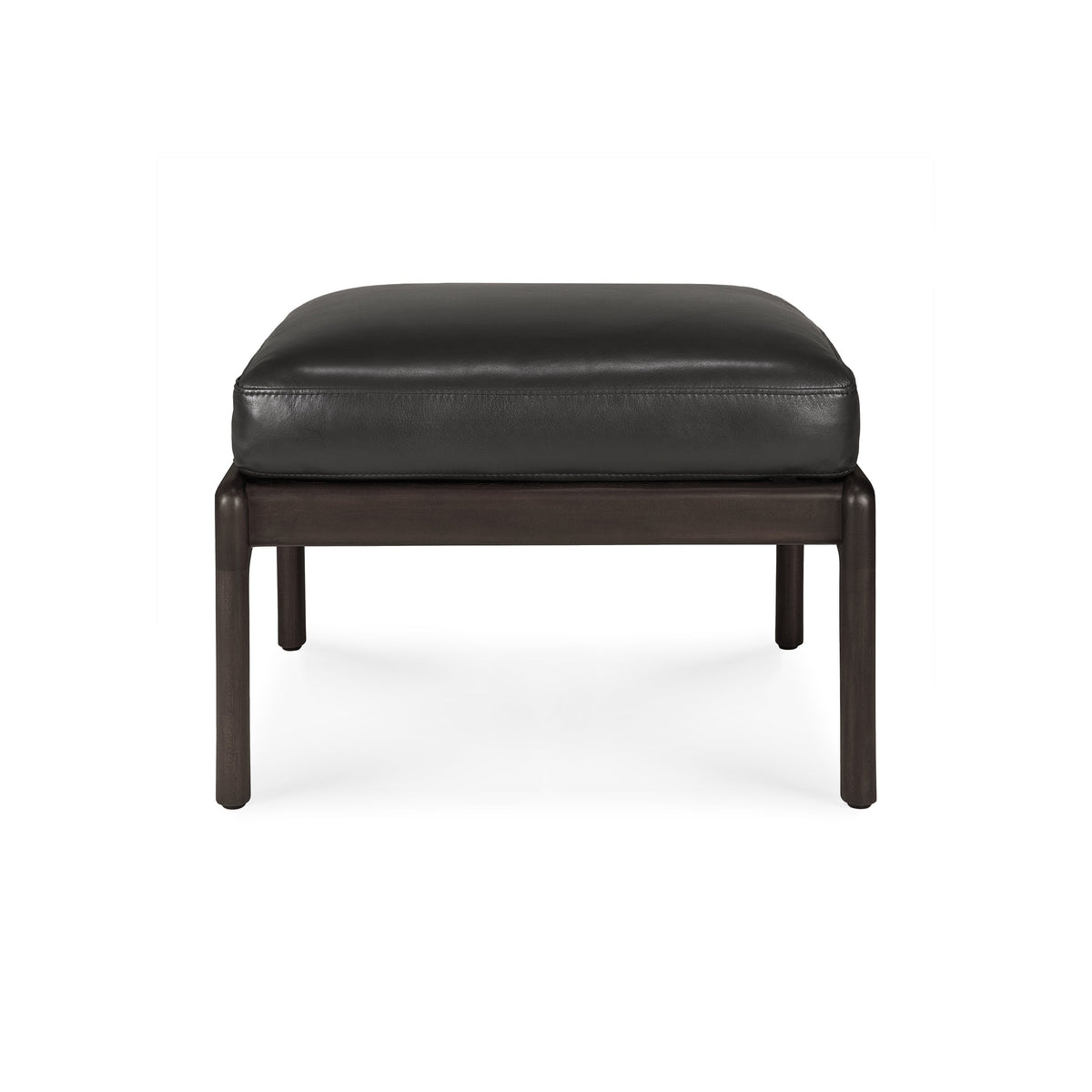 Ethnicraft Jack Footstool in Carbone Leather, dark brown mahogany frame