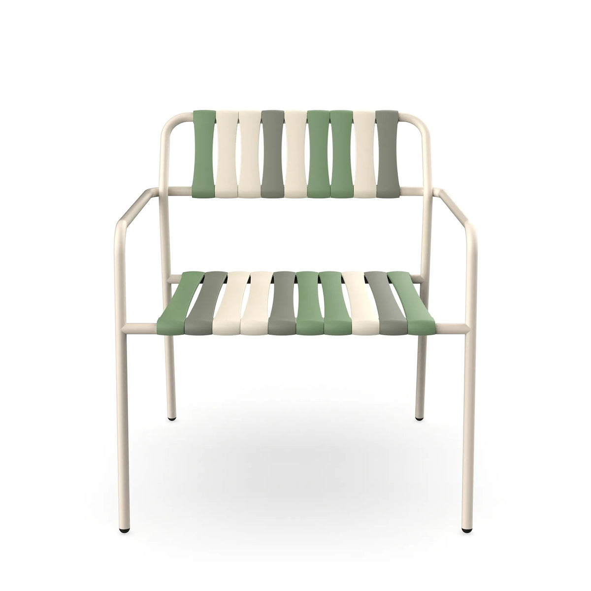 Resol Gelato Lounge Chair in Nácar frame with Pistacchio slat mix, steel frame and recycled polypropylene slats