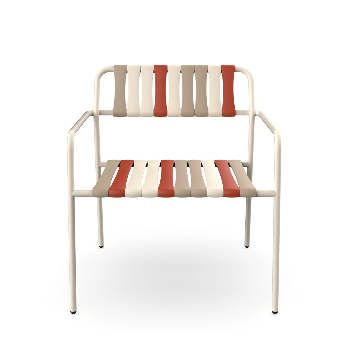 Resol Gelato Lounge Chair in Nácar frame with Amarena slat mix, steel frame and recycled polypropylene slats