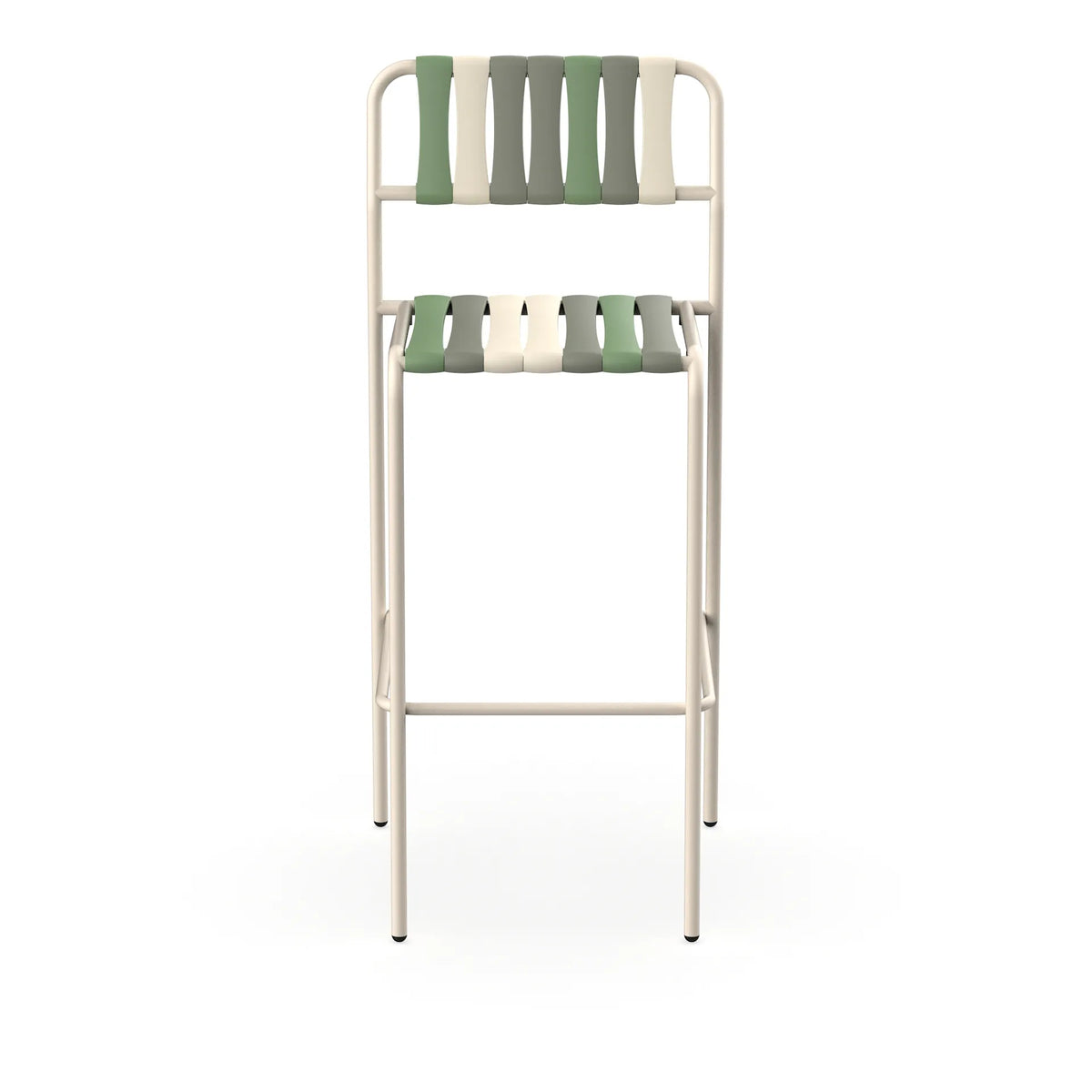 Resol Gelato Bar Stool in Nácar frame with Pistacchio slat mix, steel frame and recycled polypropylene slats