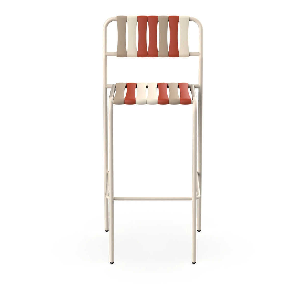Resol Gelato Bar Stool in Nácar frame with Amarena slat mix, steel frame and recycled polypropylene slats