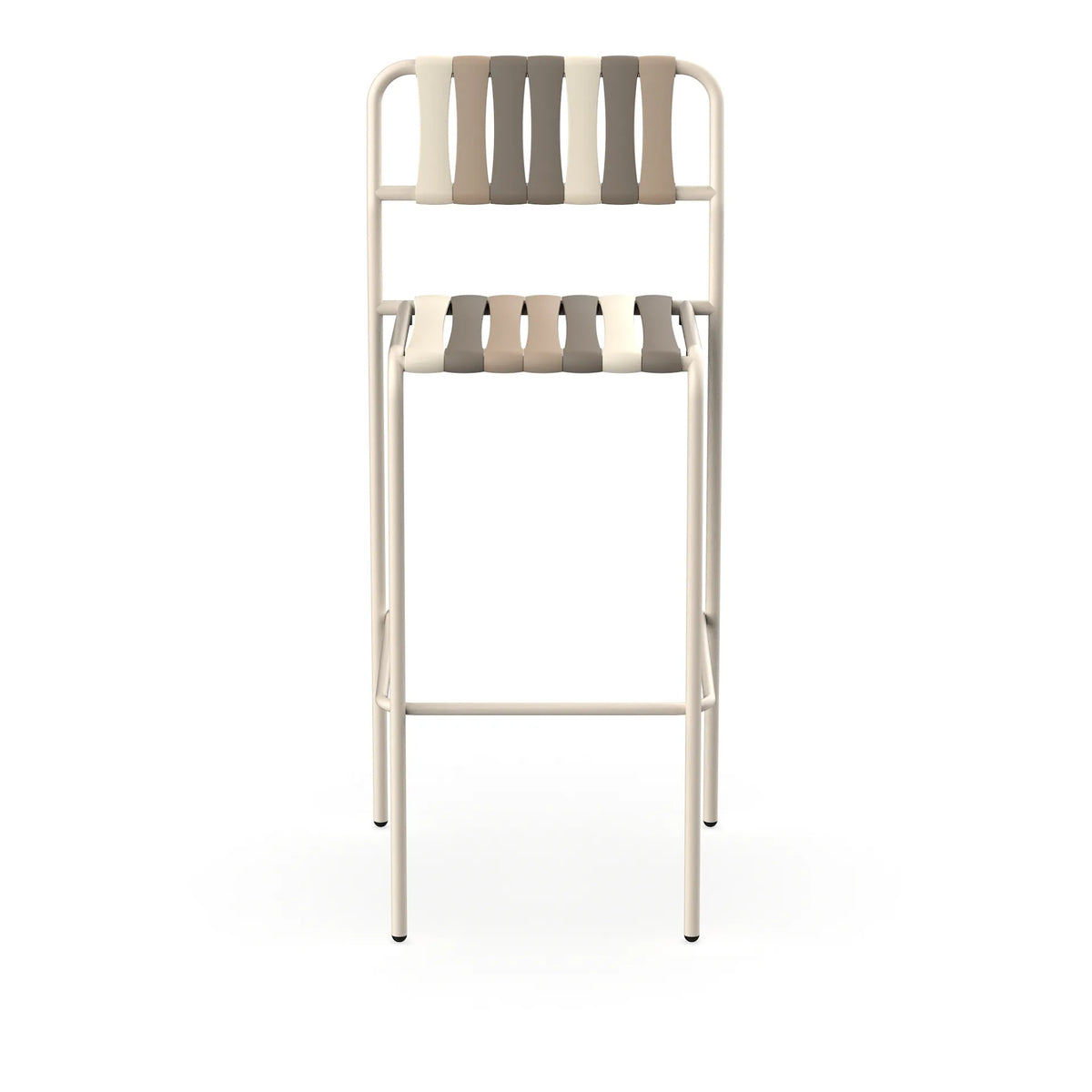 Resol Gelato Bar Stool in Nácar frame with Torroncino slat mix, steel frame and recycled polypropylene slats