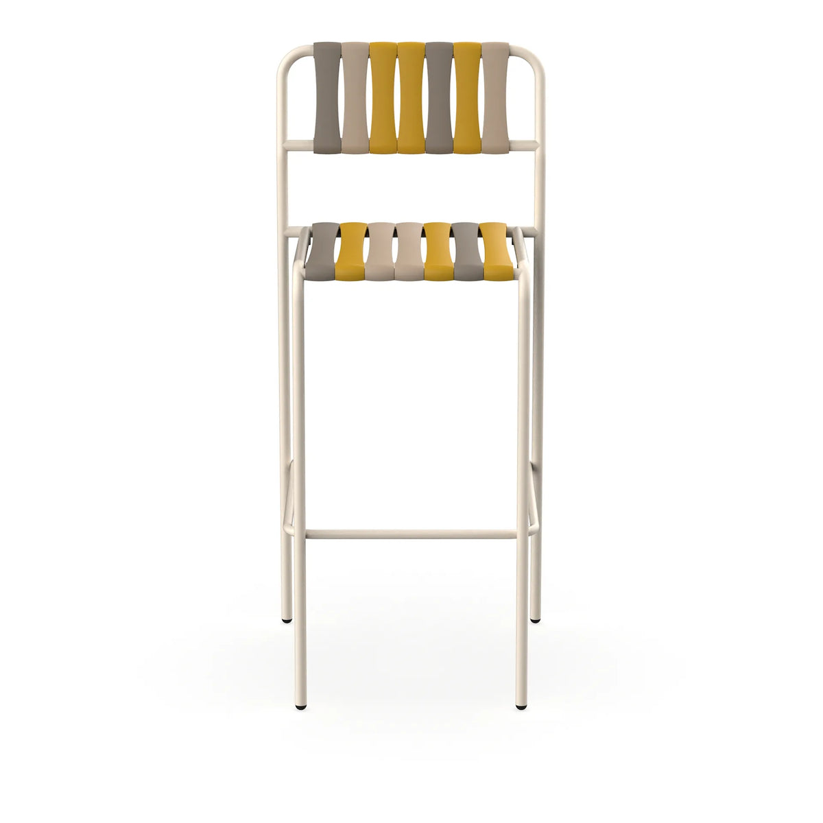 Resol Gelato Bar Stool in Nácar frame with Nocciola slat mix, steel frame and recycled polypropylene slats