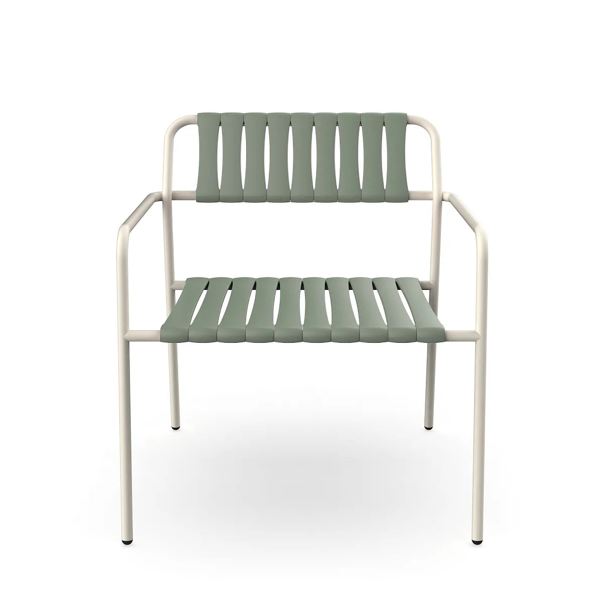 Resol Gelato Lounge Chair in Nácar frame with Salvia slats, steel frame and recycled polypropylene slats