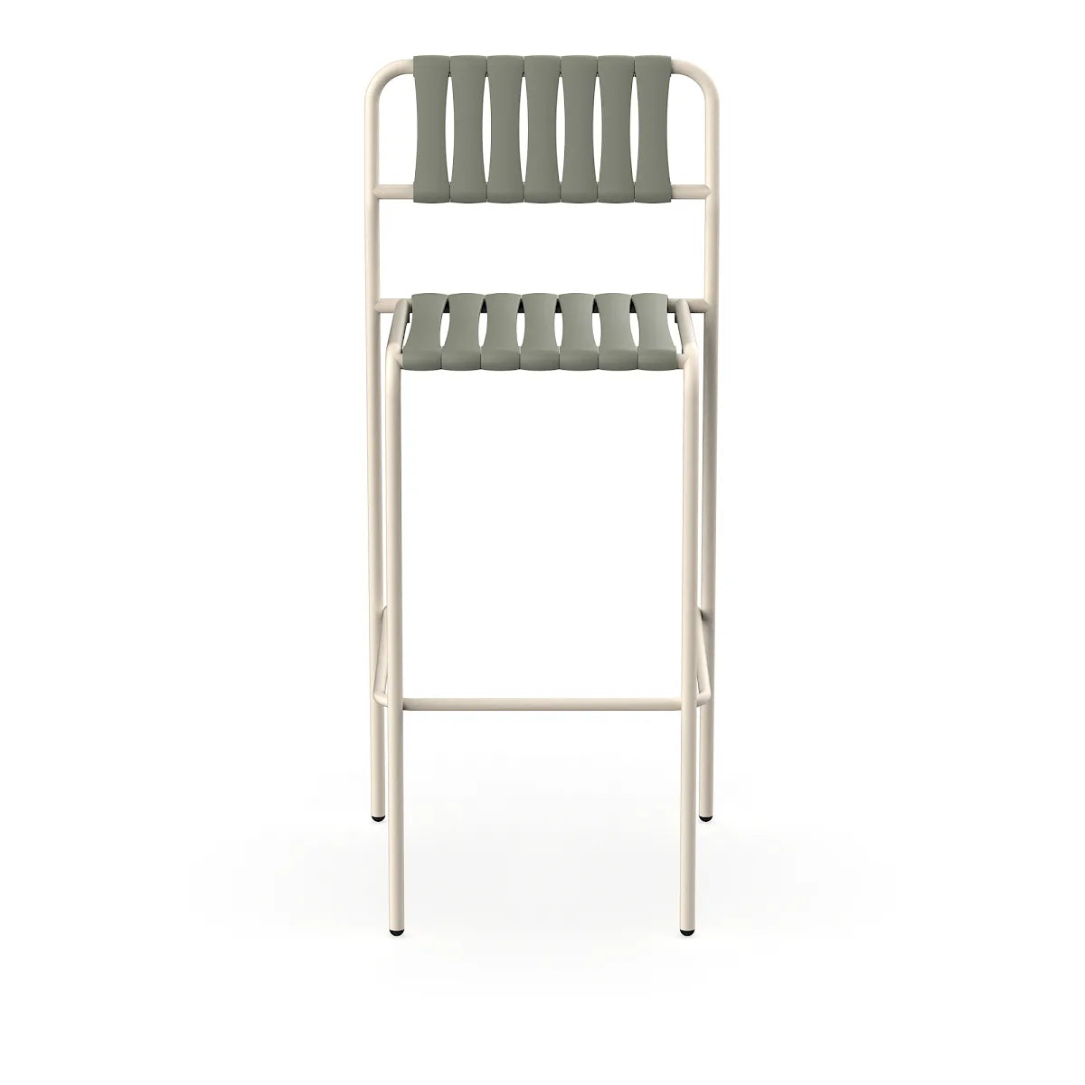Resol Gelato Bar Stool in Nácar frame with Salvia slats, steel frame and recycled polypropylene slats