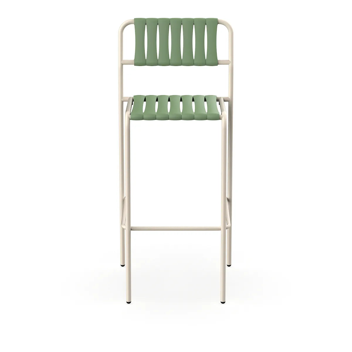 Resol Gelato Bar Stool in Nácar frame with Olivo slats, steel frame and recycled polypropylene slats